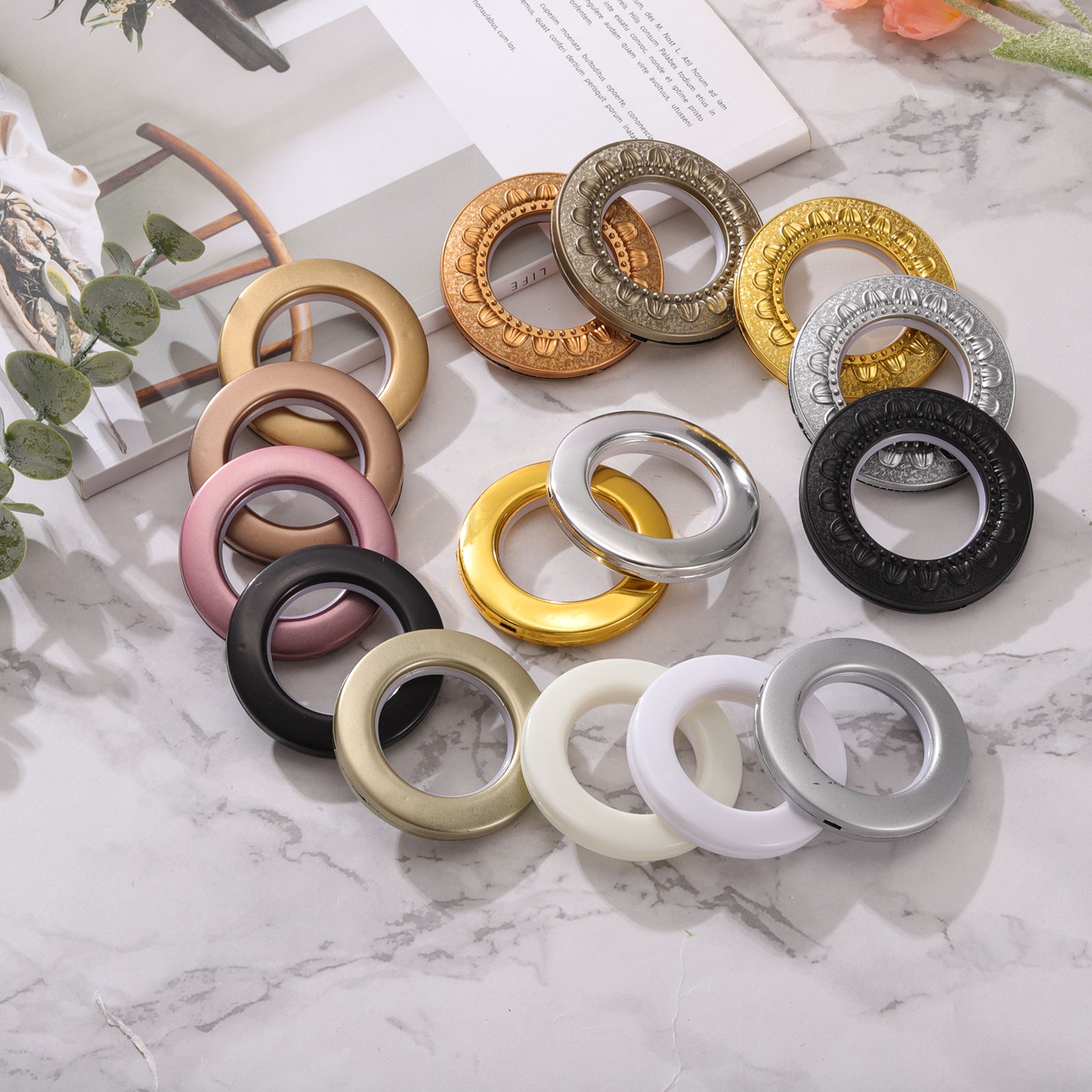 32pcs Curtain Grommets 1-5/7″(42mm) ID Pattern Style Curtain Ring Cyan