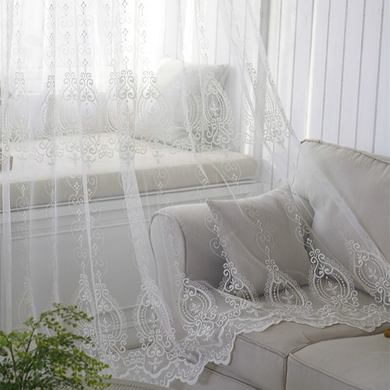 Baroque Embroidery Curtains Fabric Pelmets Lace Tulle Voile Panel Drape Divider
