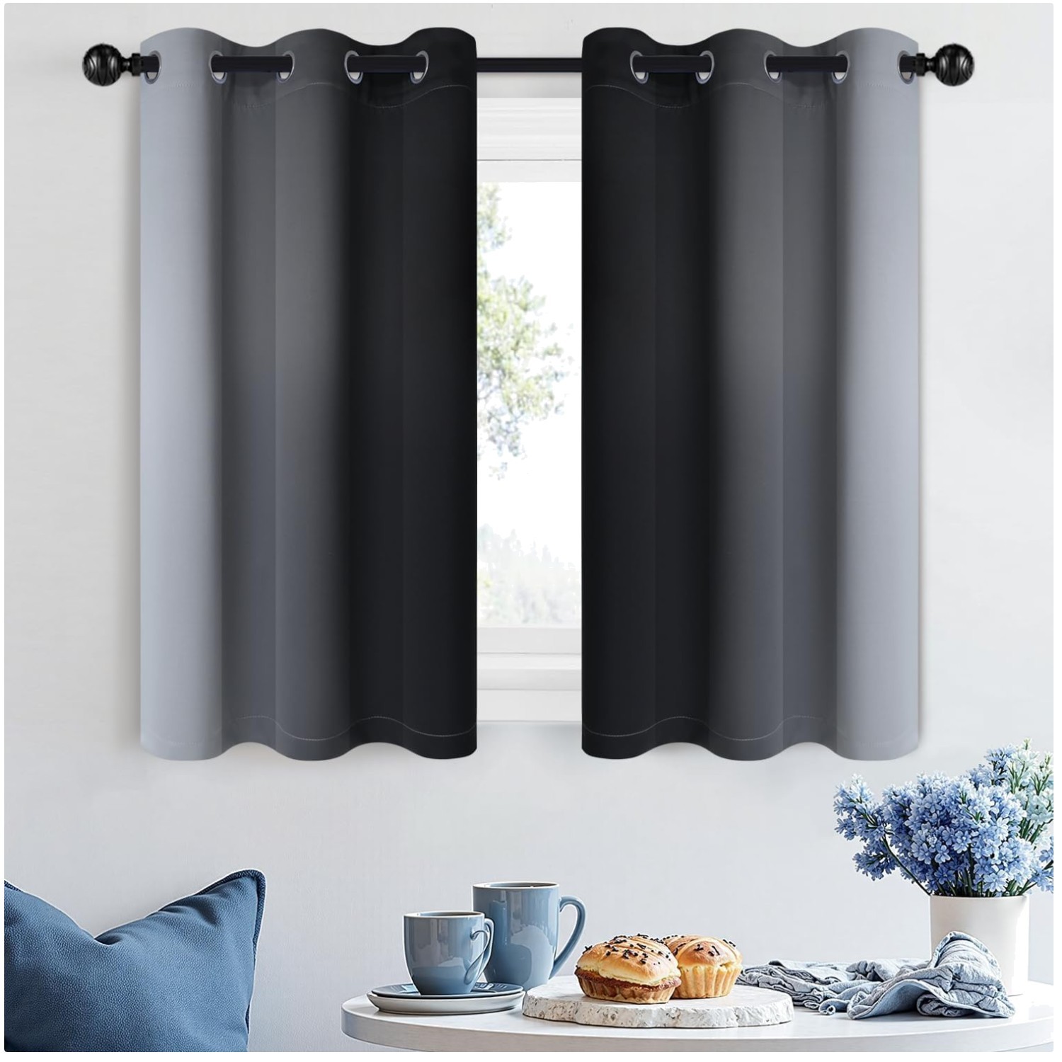 Modern Ombre Window Curtains – Light Blocking, 42×36 inches