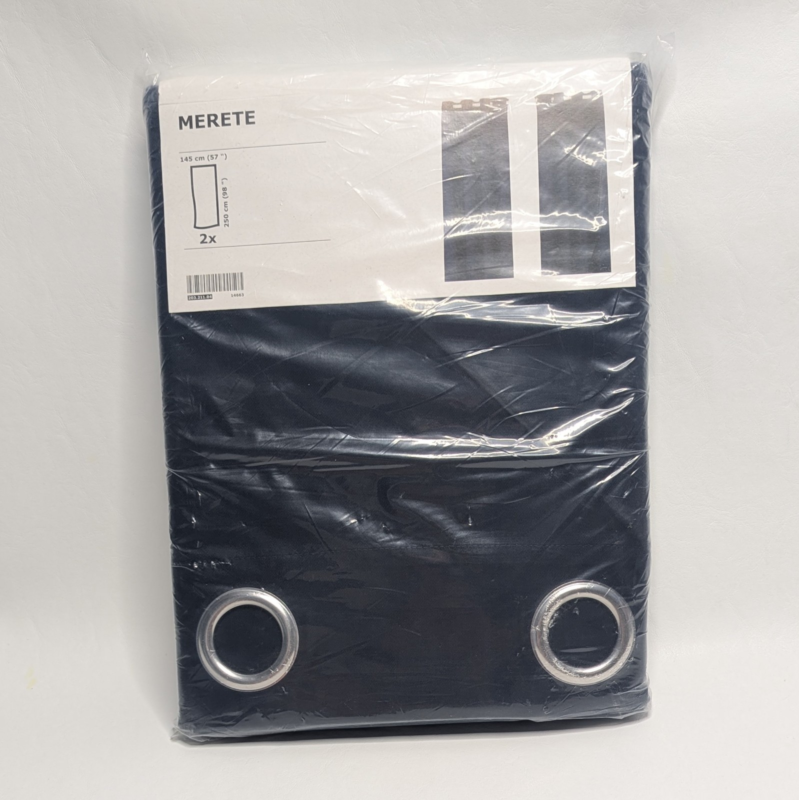 Ikea Merete Room Darkening Curtains 2 Panels 57×98 Navy Blue Heavy Cotton