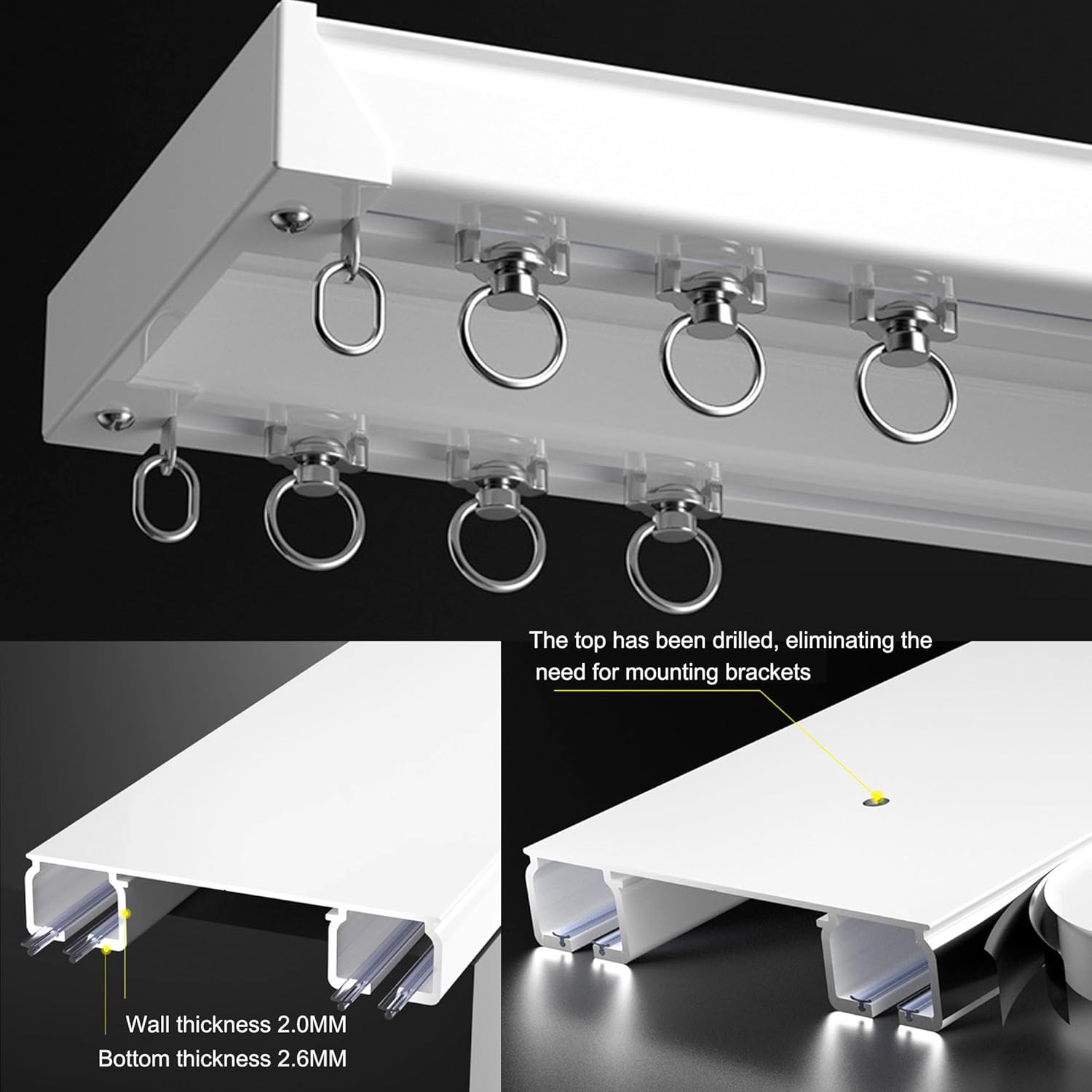 Double Rail Ceiling Curtain Track System – 4.5M White Sliding Drapes