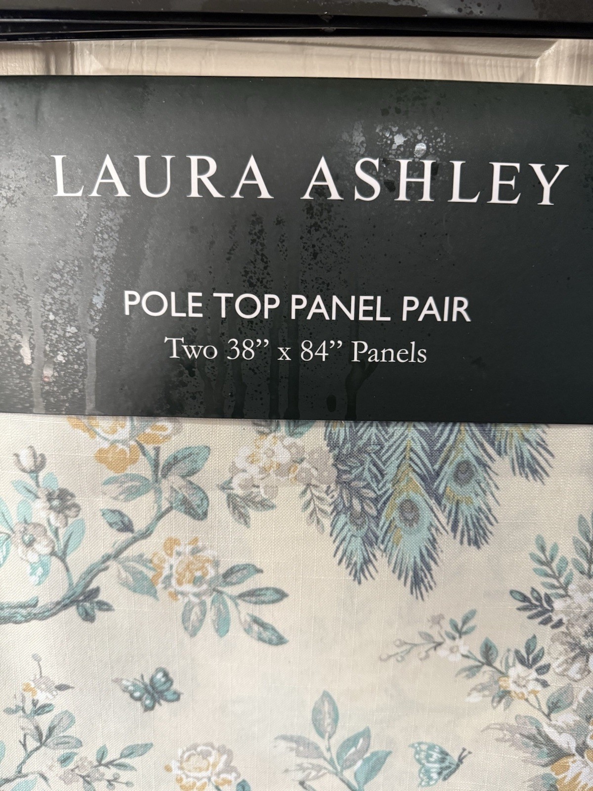 NWT Laura Ashley Belvedere Peacock Window Curtain 2-Panel Set 38 x 84 Pole Top