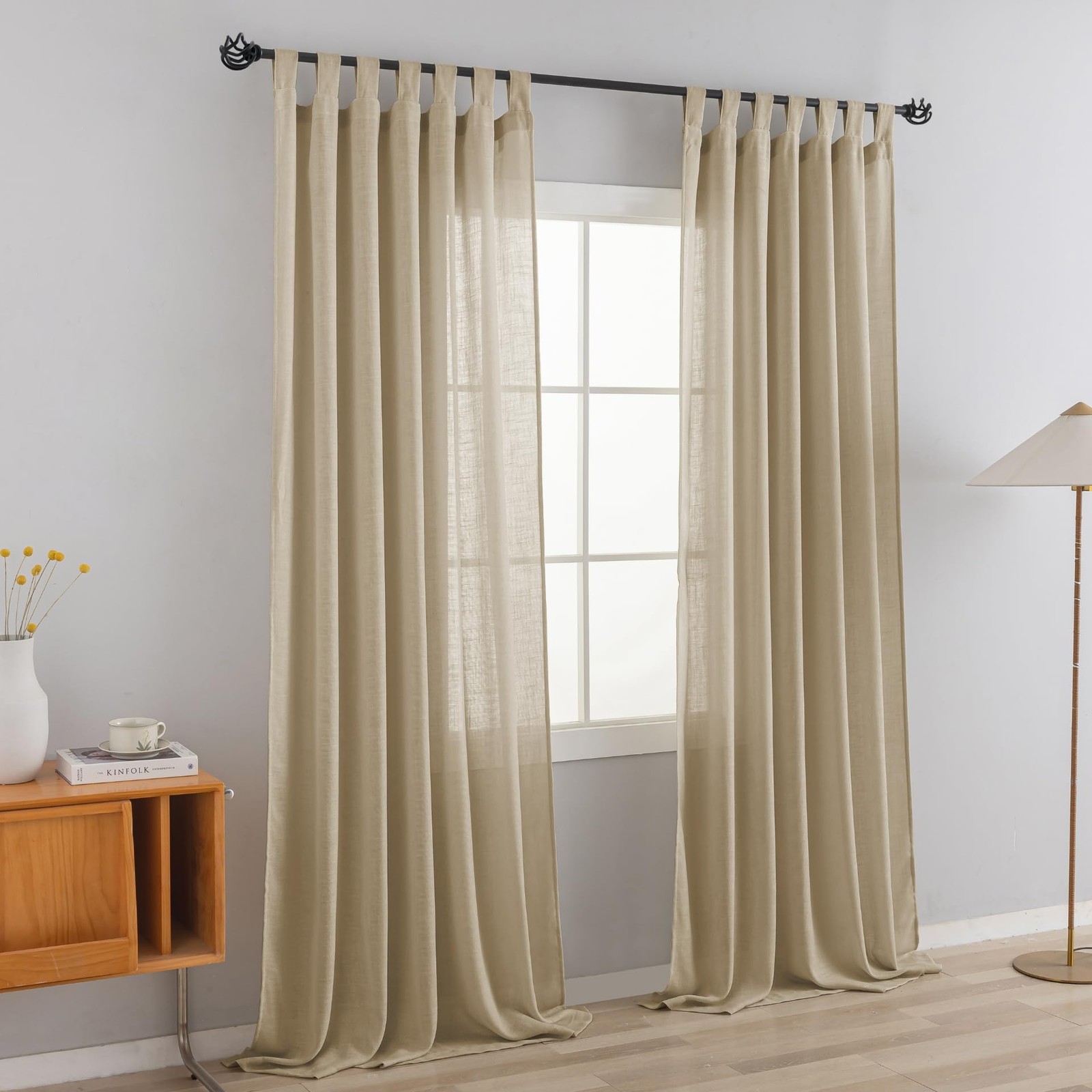 Voilybird Linen Semi Sheer Tab Top Light Filtering Elegant For Bedroom Khaki 52