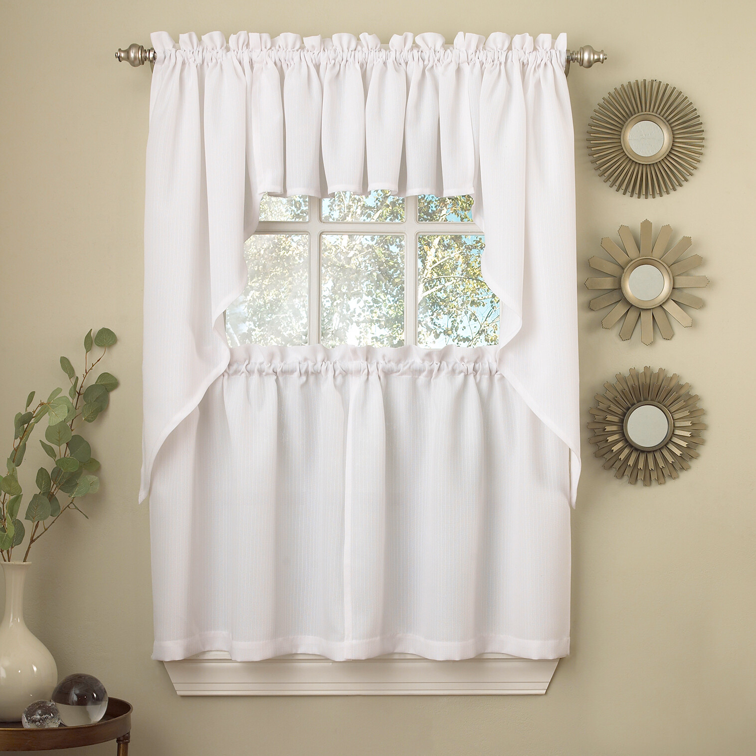 Opaque Ribcord Kitchen Curtains – 24 x 54 Tier Pair – White