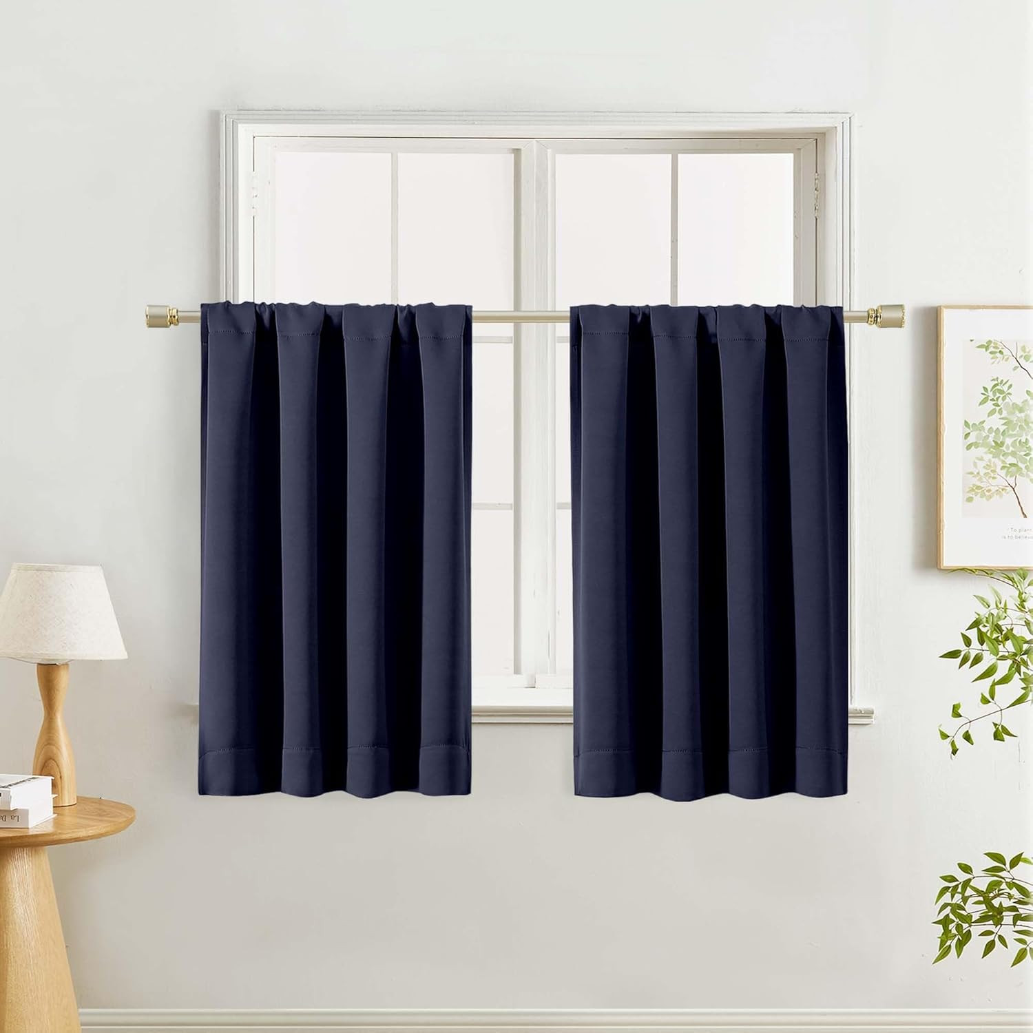 Kitchen Curtains 36″ Long for SMALL Window Short Drapes Navy BLUE 40 X 36 In
