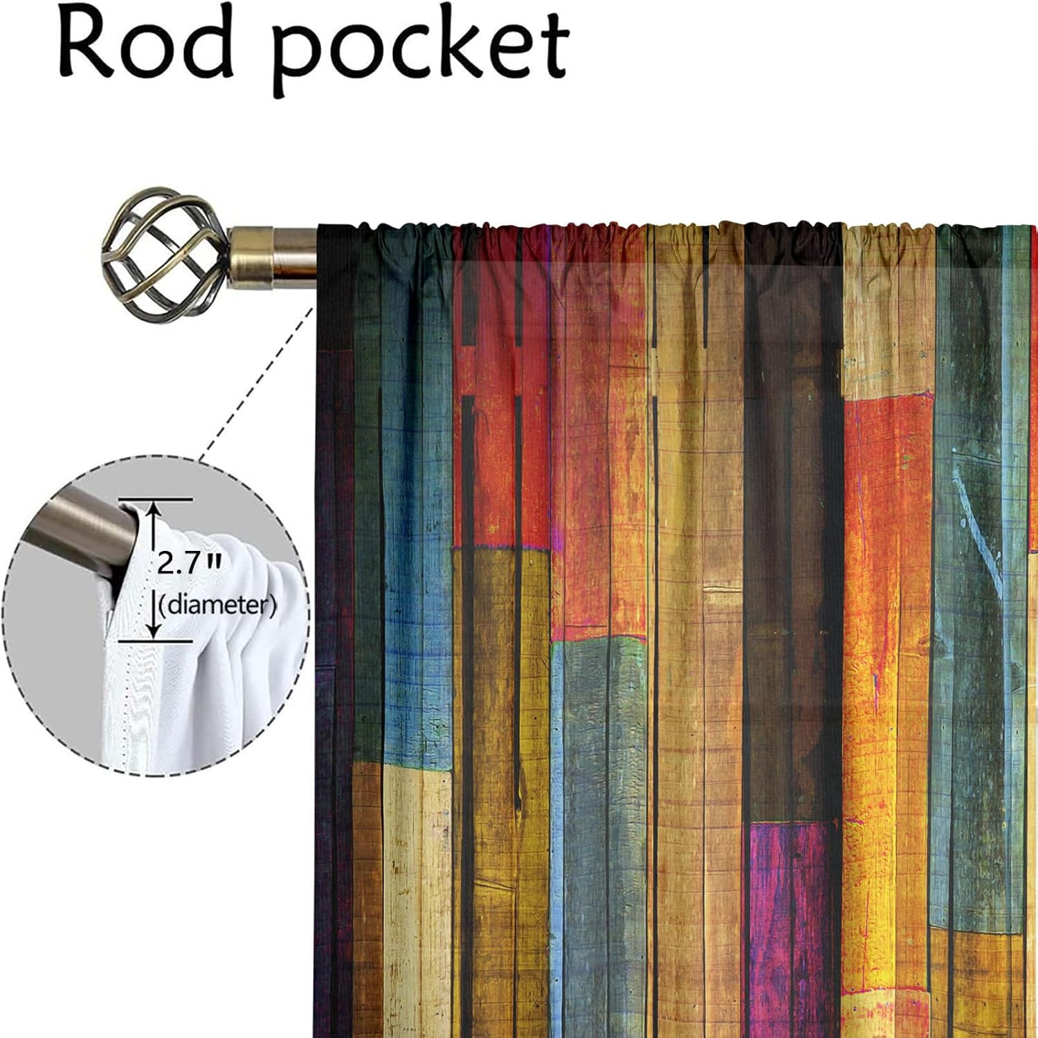 Abstract Art Colored Striped Printed Curtain,Pastoral Style Wood Grain Chic Patt