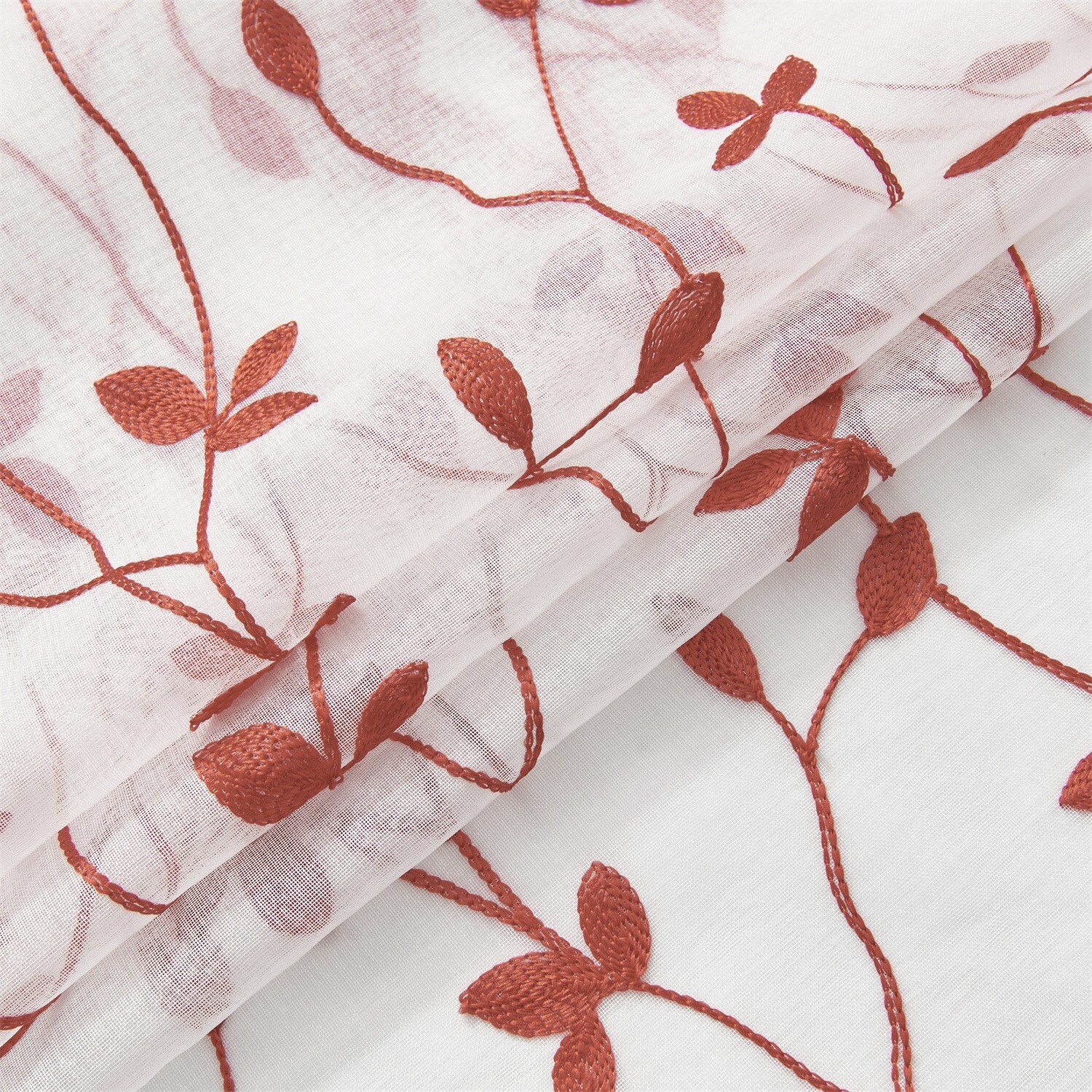2 Panels Leaf Embroidered Sheer Curtains, Voile Rod Pocket Textured Drapes