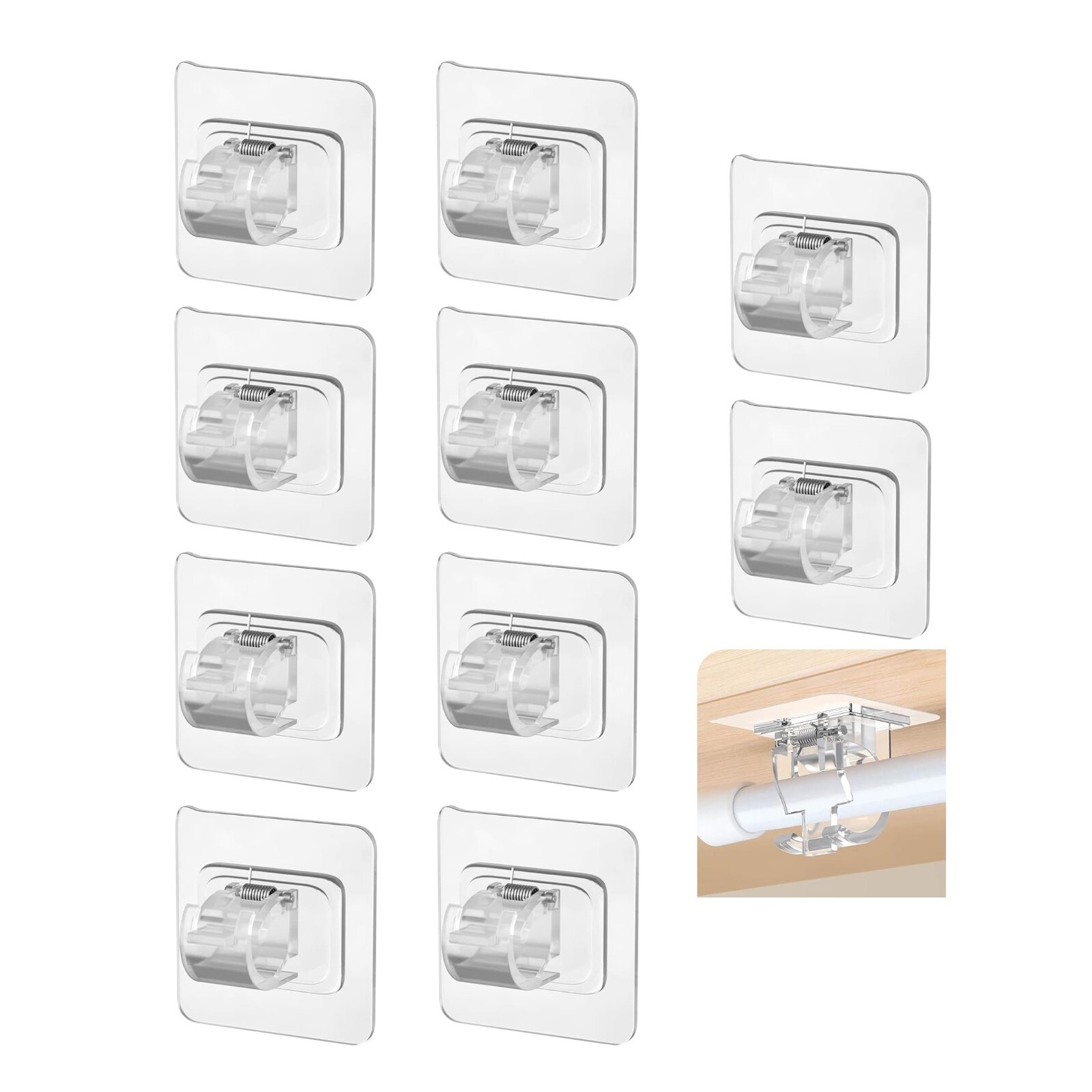10PCS Nail Free Adjustable Curtain Rod Clip Brackets Self Adhesive Holder Hooks