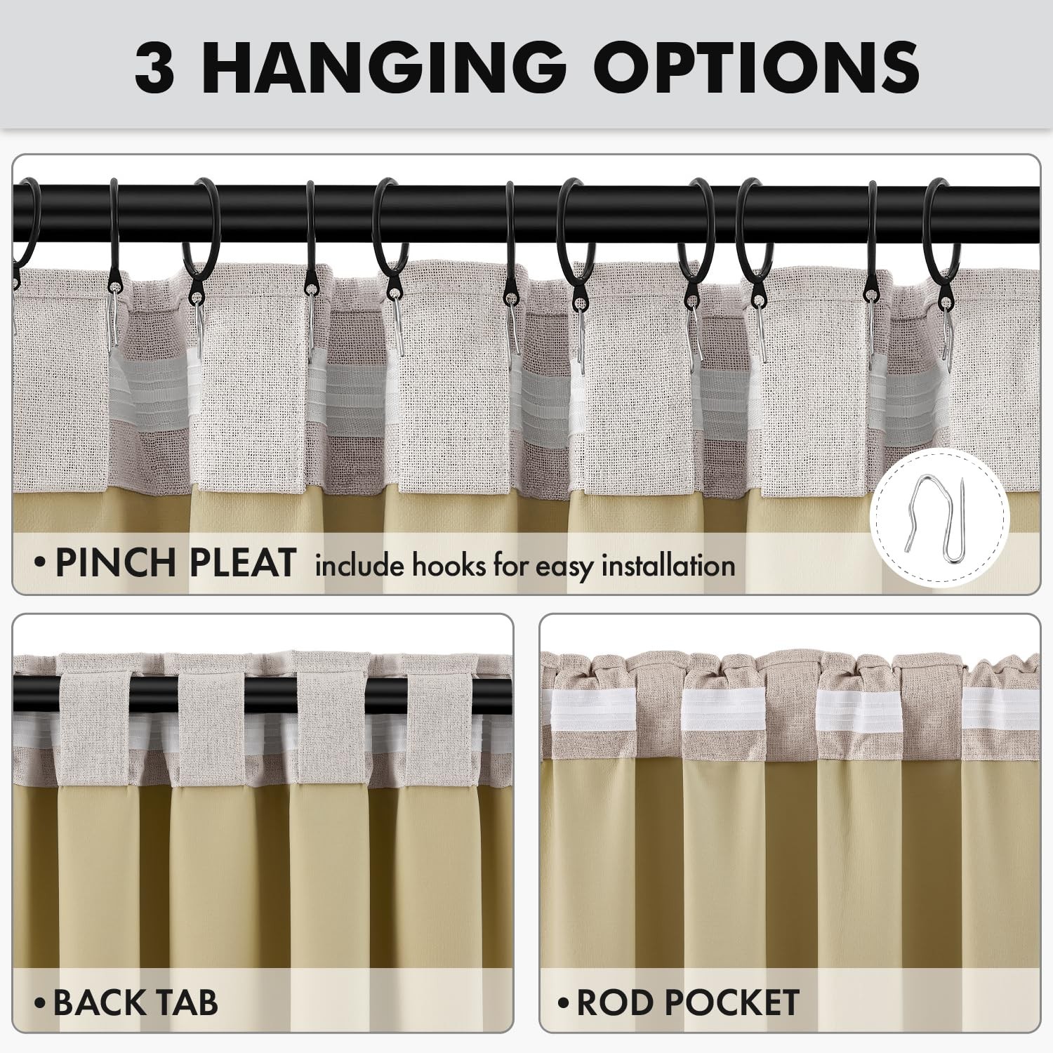 Miulee 100 Blackout Linen Curtains For Bedroom Ivory Solid Luxury Decor Thermal