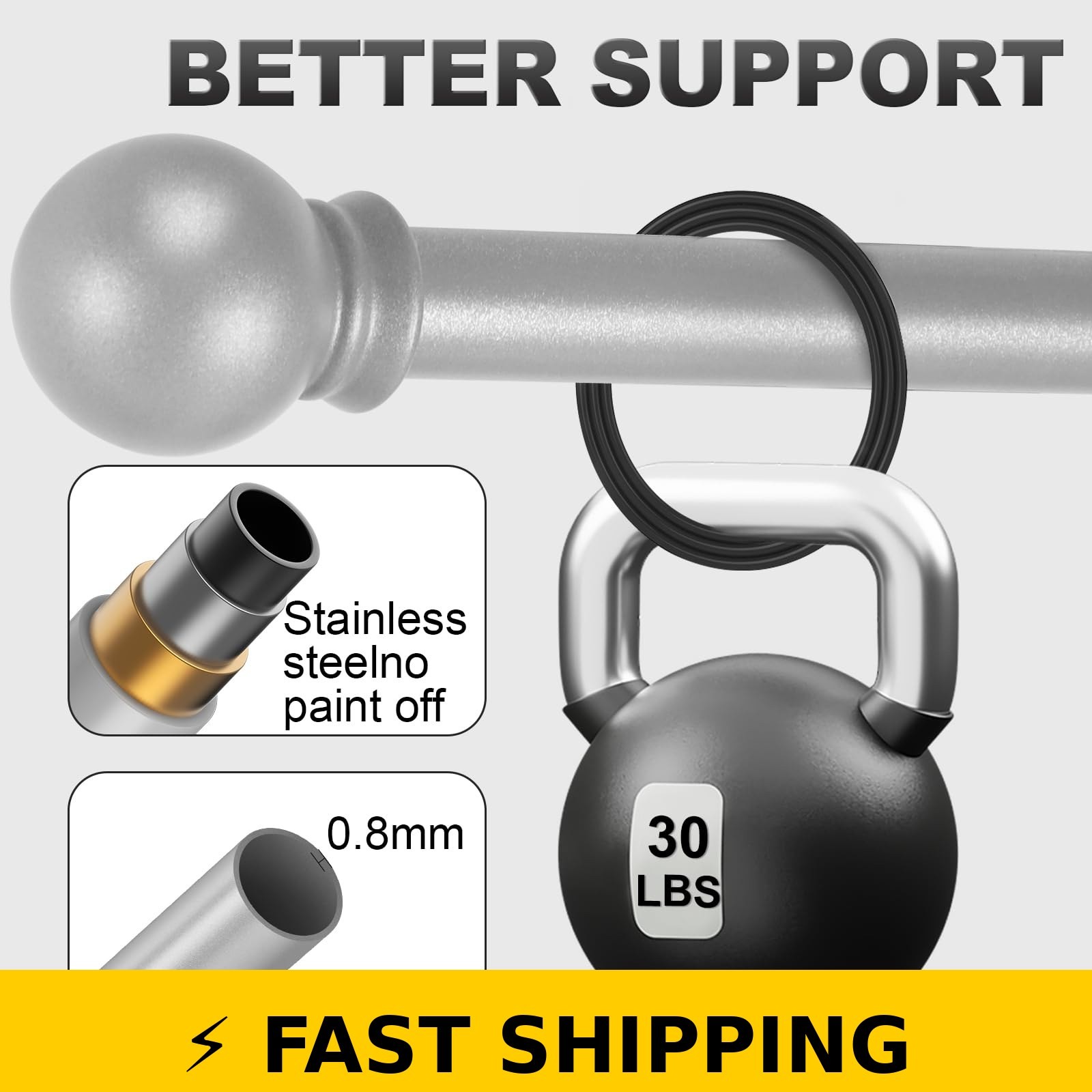 Authandis Silver Adjustable Curtain Rod 32-48 Inch – Gray