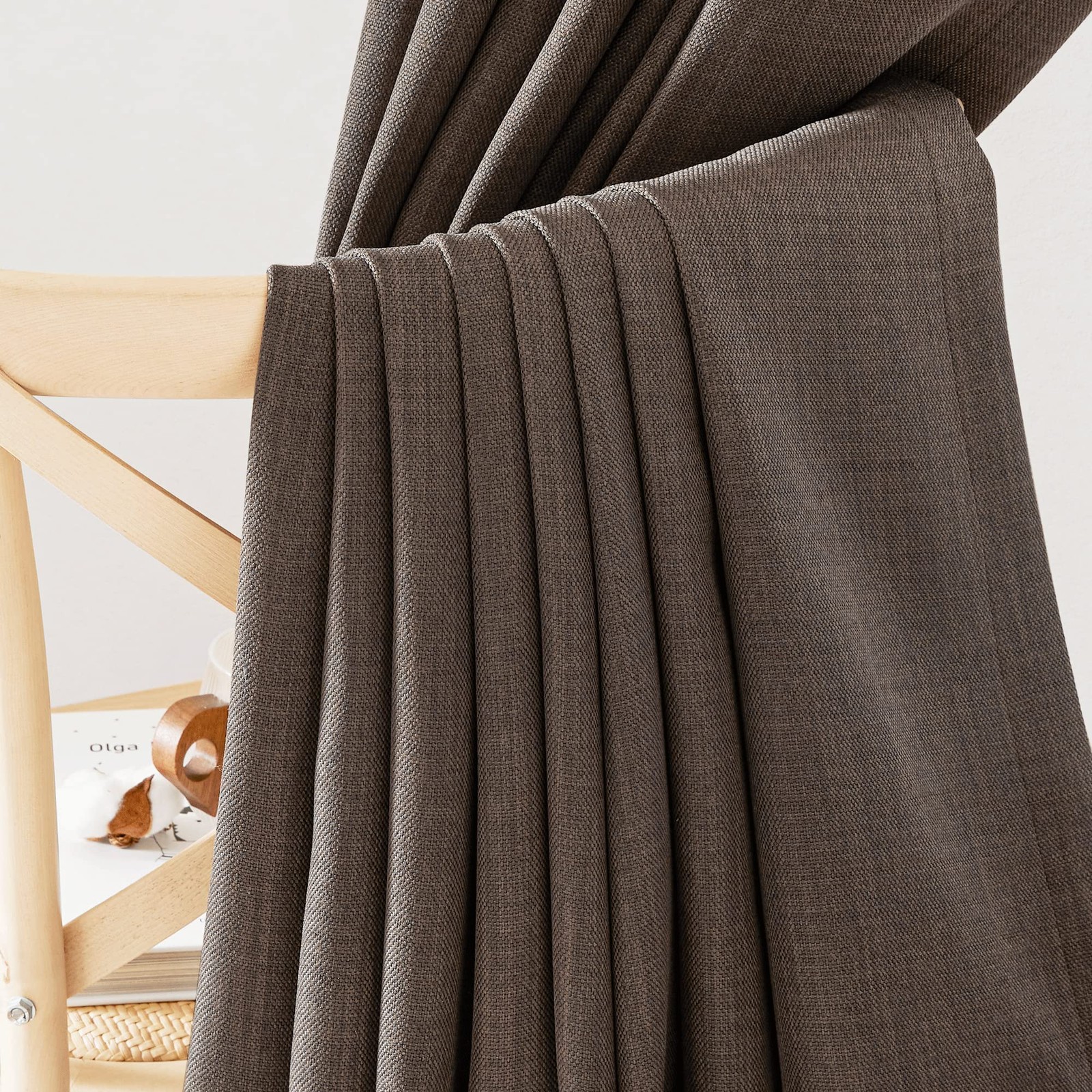 Nicetown Faux Linen Brown Blackout Curtains For Sliding Glass Door Hook