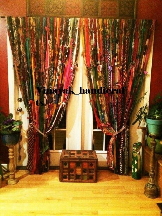 100 Strands, Bohemian gypsy rag Window Bohemian Valance Indian Backdrop curtains
