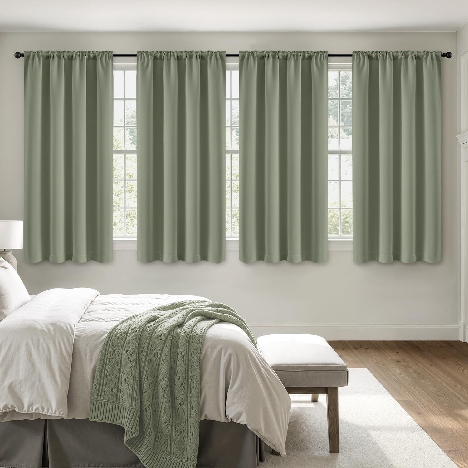 Blackout Curtains 4 Panels Sets Sage Green 63 Inch Length, Top and Bottom Rod…