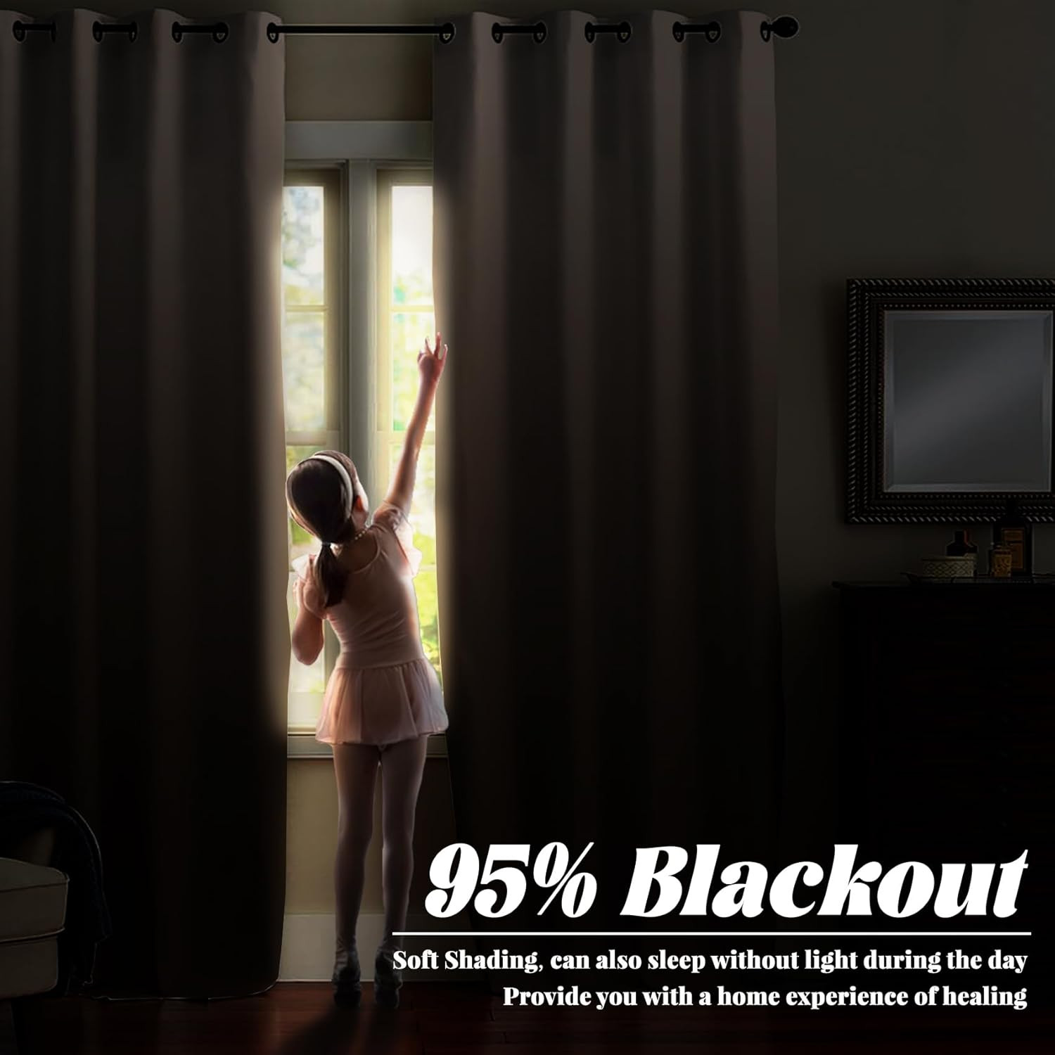 Brown Ombre Blackout Curtains – Thermal Insulated Grommet Drapes (2 Panels)