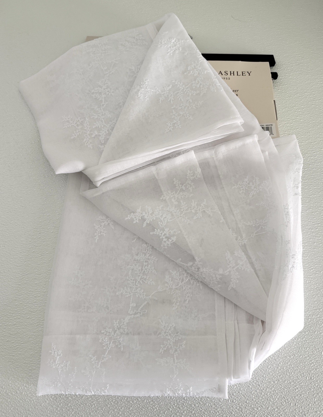 New Laura Ashley Window Curtains 4 FOUR Panels 38 x 84″ White Embroidered Sheer