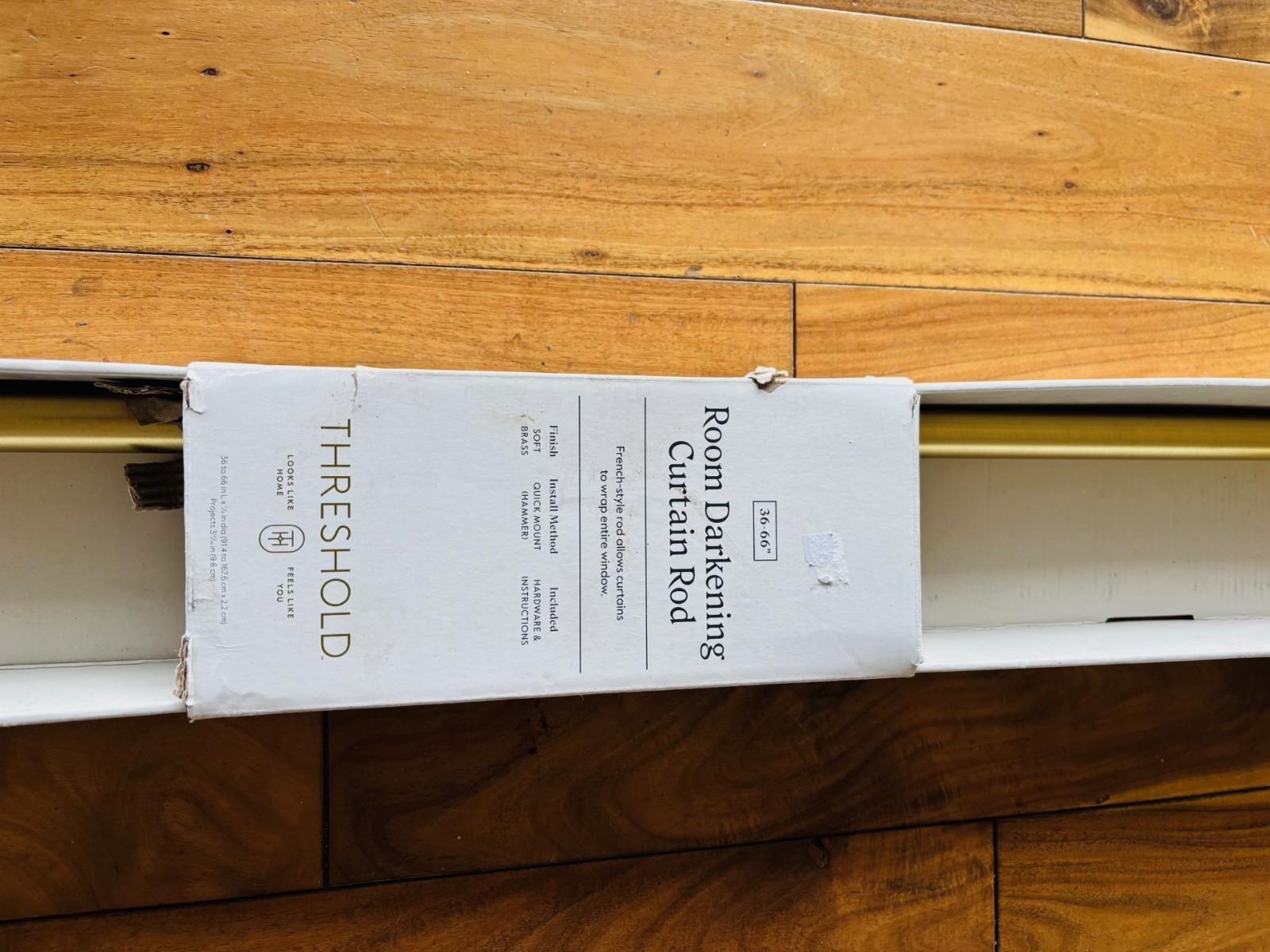 Two Sets! Blackout Rounded Curtain Rod Brass – Threshold – 66″-120” & 36″-66″