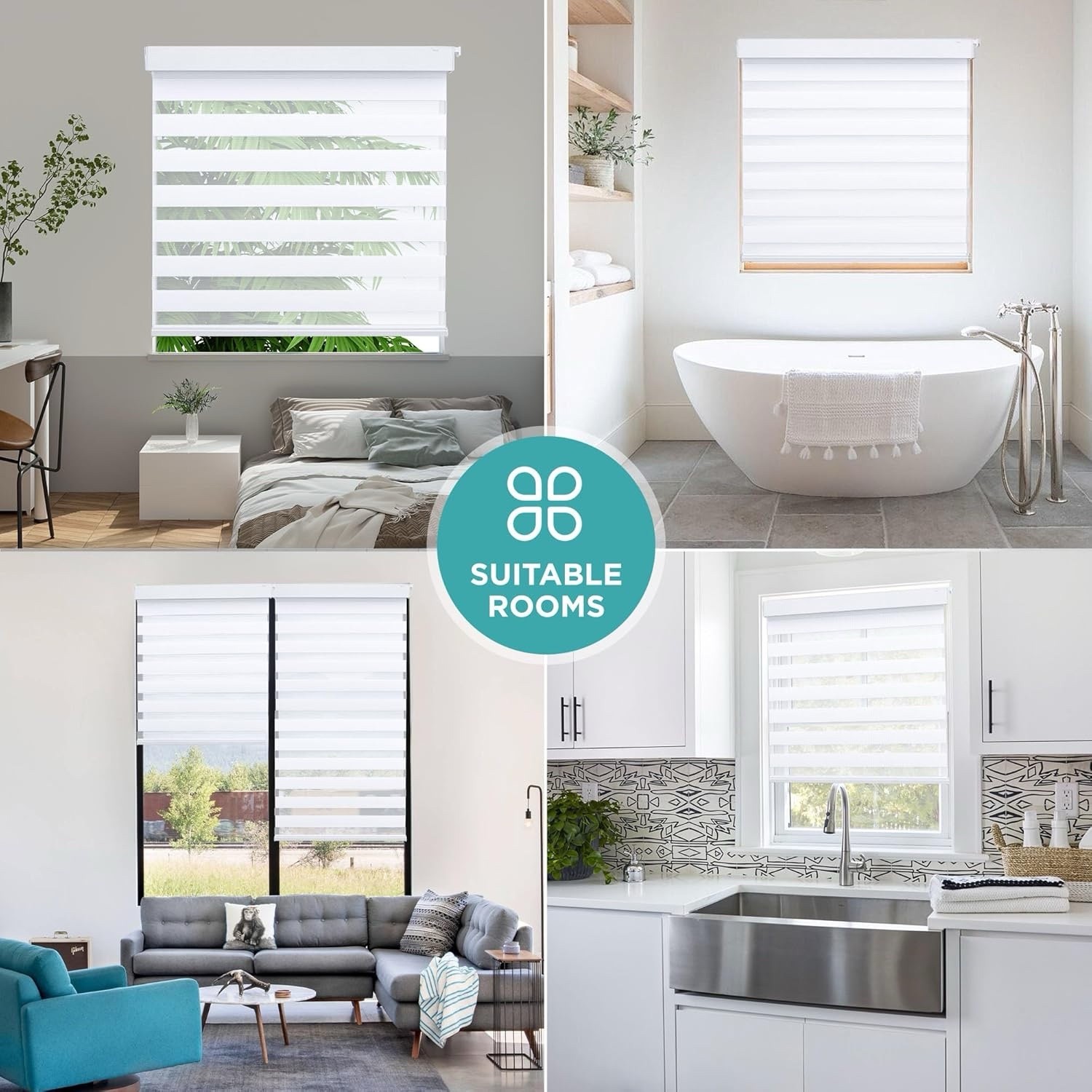 Joydeco Cordless Zebra Blinds Light Filtering White 35 x 75 in No Drill 2025