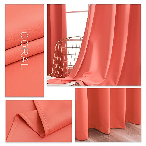 Blackout Curtains for Bedroom 2 Panels Set Room 45″W x 52″L (Pack of 2) Coral
