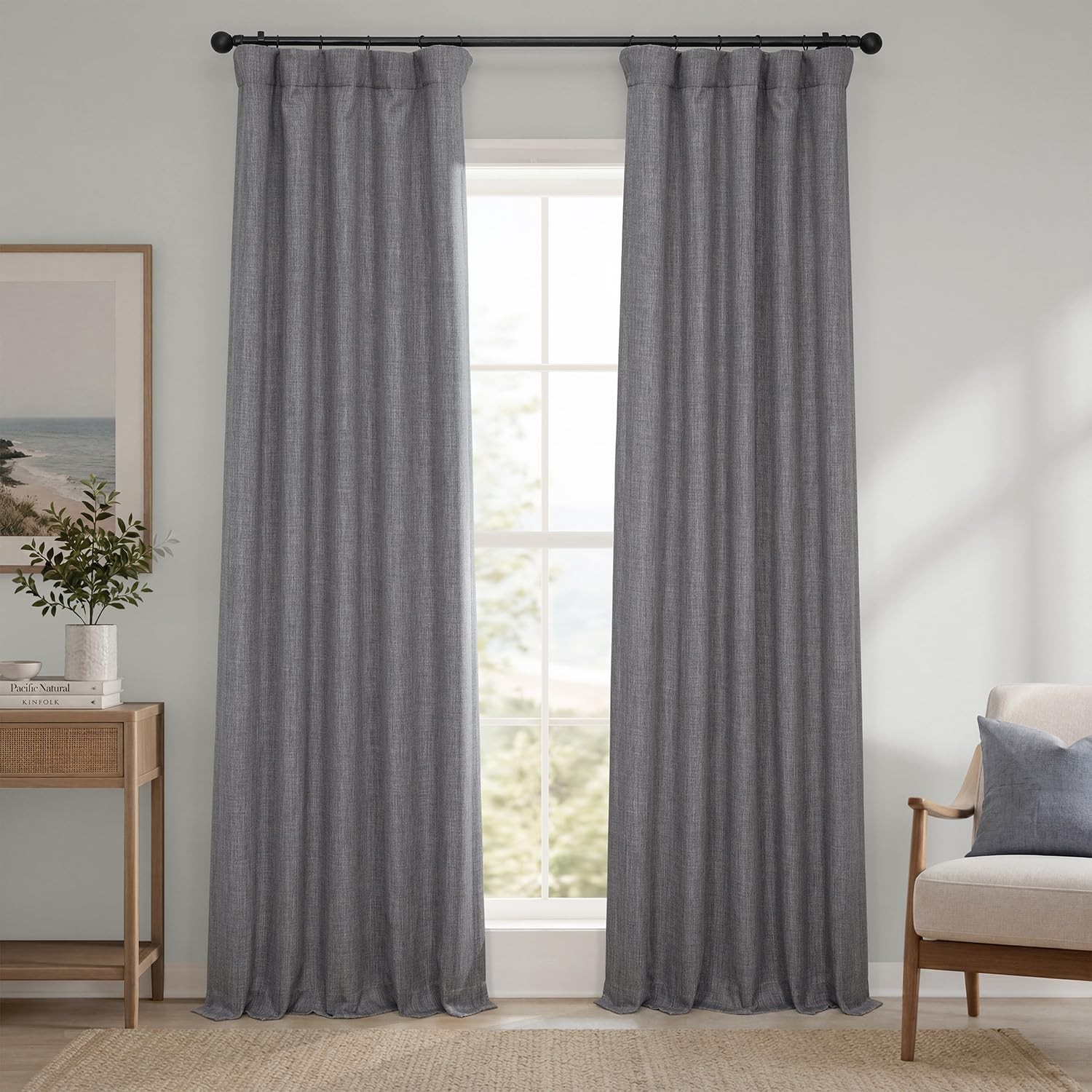 HPD Half Price Drapes Faux Linen Curtains 50W X 96L Blazer Grey Room Darkening