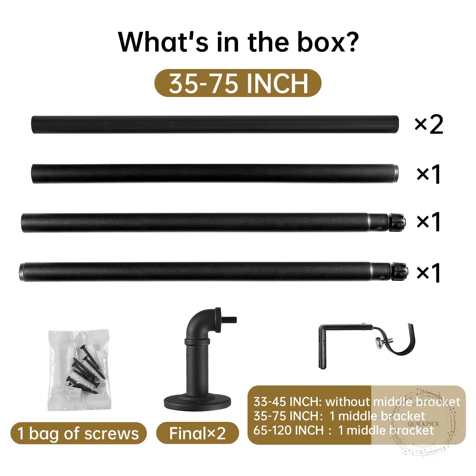 2 Pack Industrial Curtain Rods for Windows 48 to 84 Inches, Blackout Wrap Around