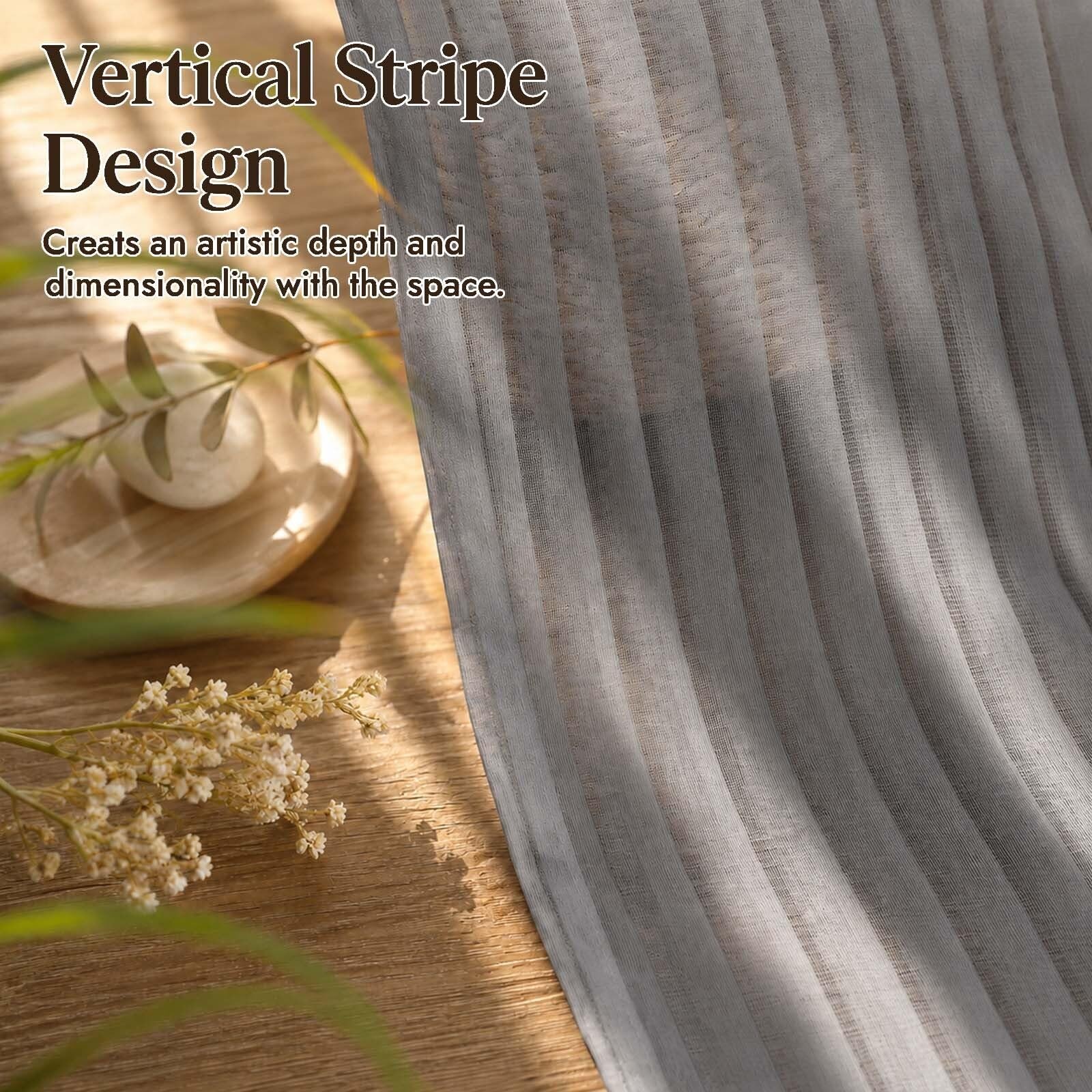Charcoal Grey Sheer Curtains 63 Inch Length – Striped Design Soft Airy Light …