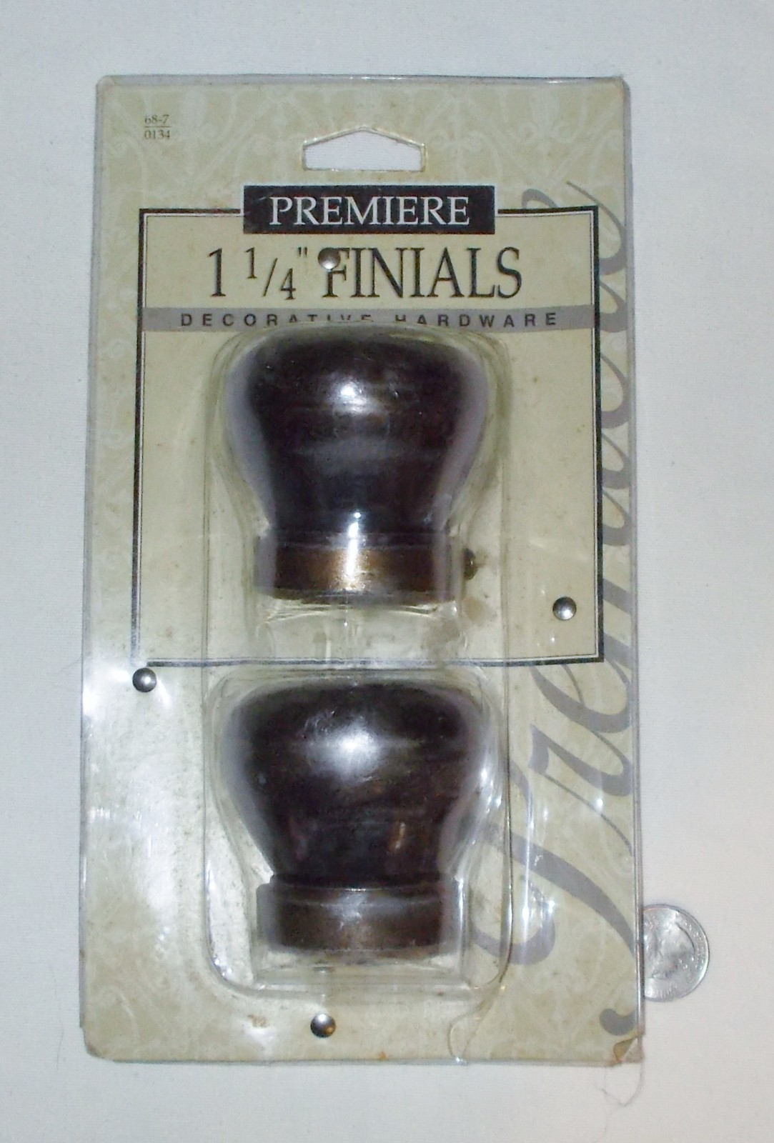 NOS 1999 Premiere 1 1/4″ Curtalin Rod Hold Back Arms Finials Heavy Brass Color ^