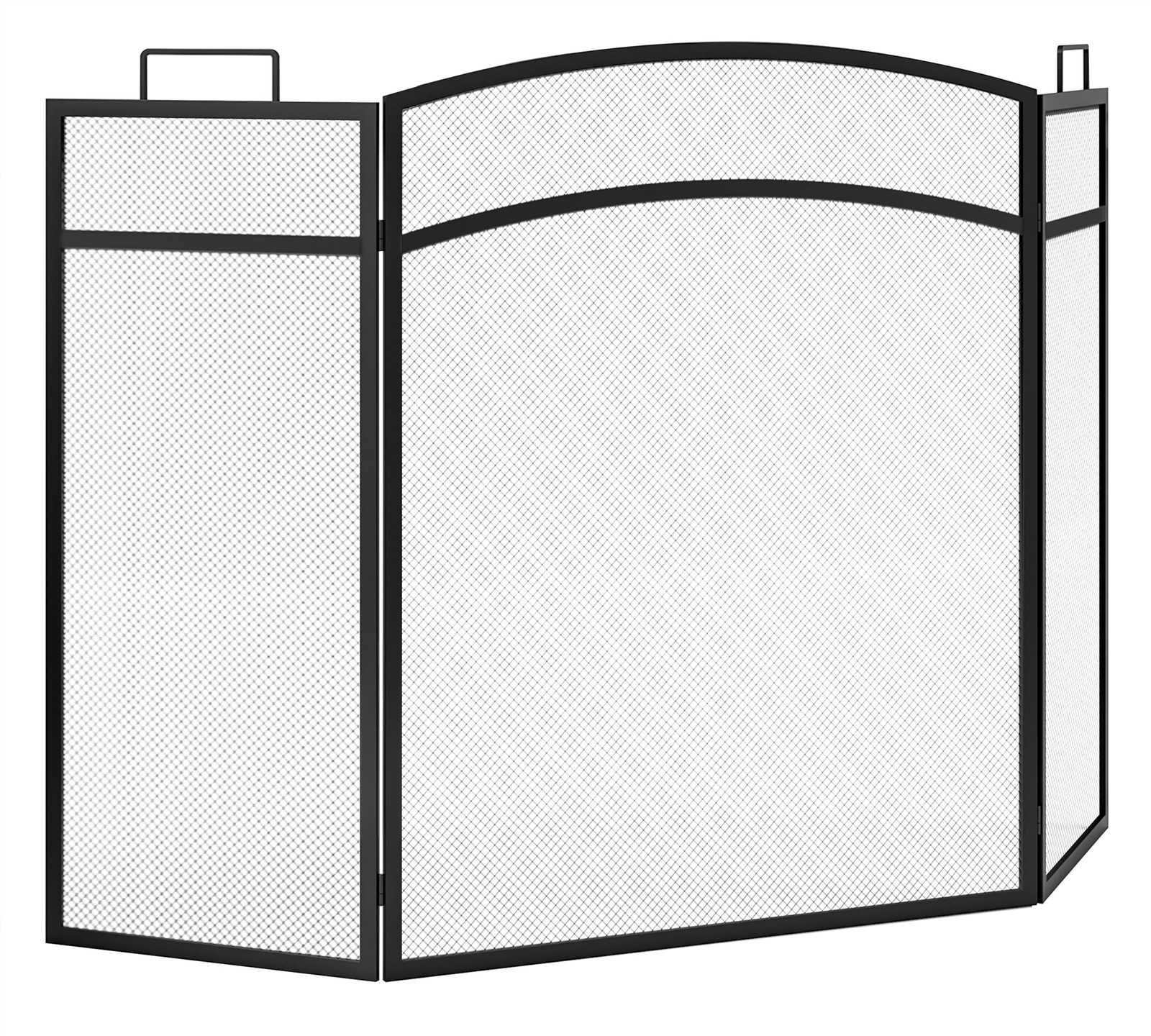 3 Panel Fireplace Screen 48″ W x 29″ H Modern Foldable with Wrought Metal Dec…