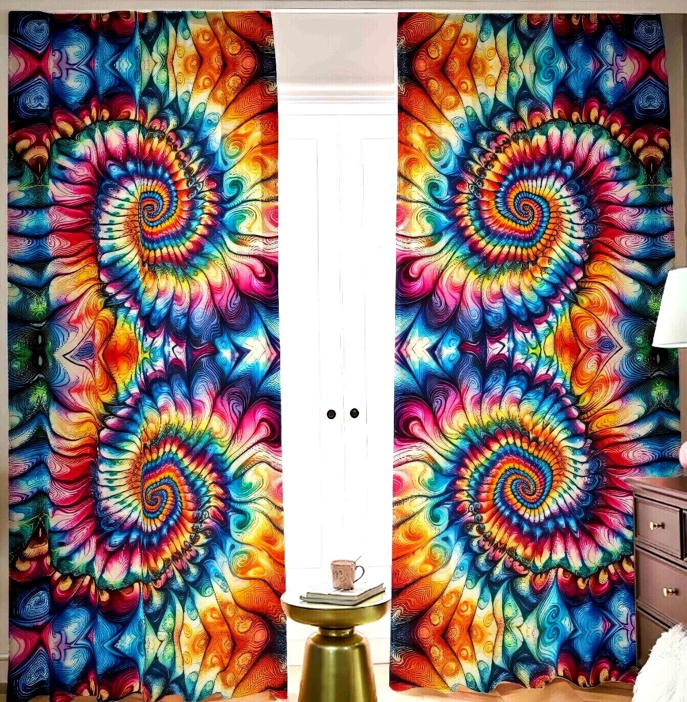 Psychedelic Tie Dye Blackout Curtains Tied Dyed Black Out Rainbow Psy Neon Pink