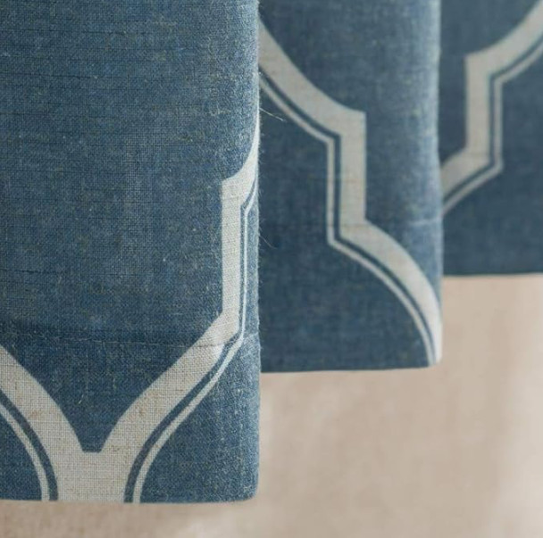 2 Panels Linen Light Filtering Moroccan Print, Window Curtains 52 in x 84 inch