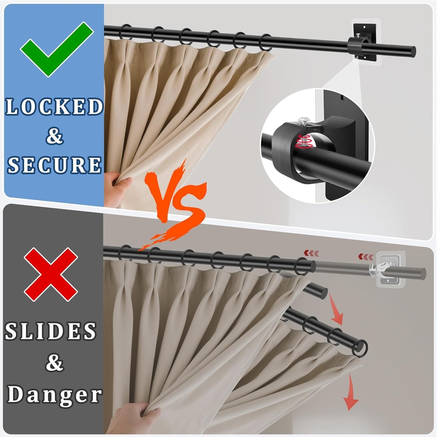 6PCS No Drill Curtain Rod Brackets,Self Adhesive Curtain Rod Holder No Drilli…