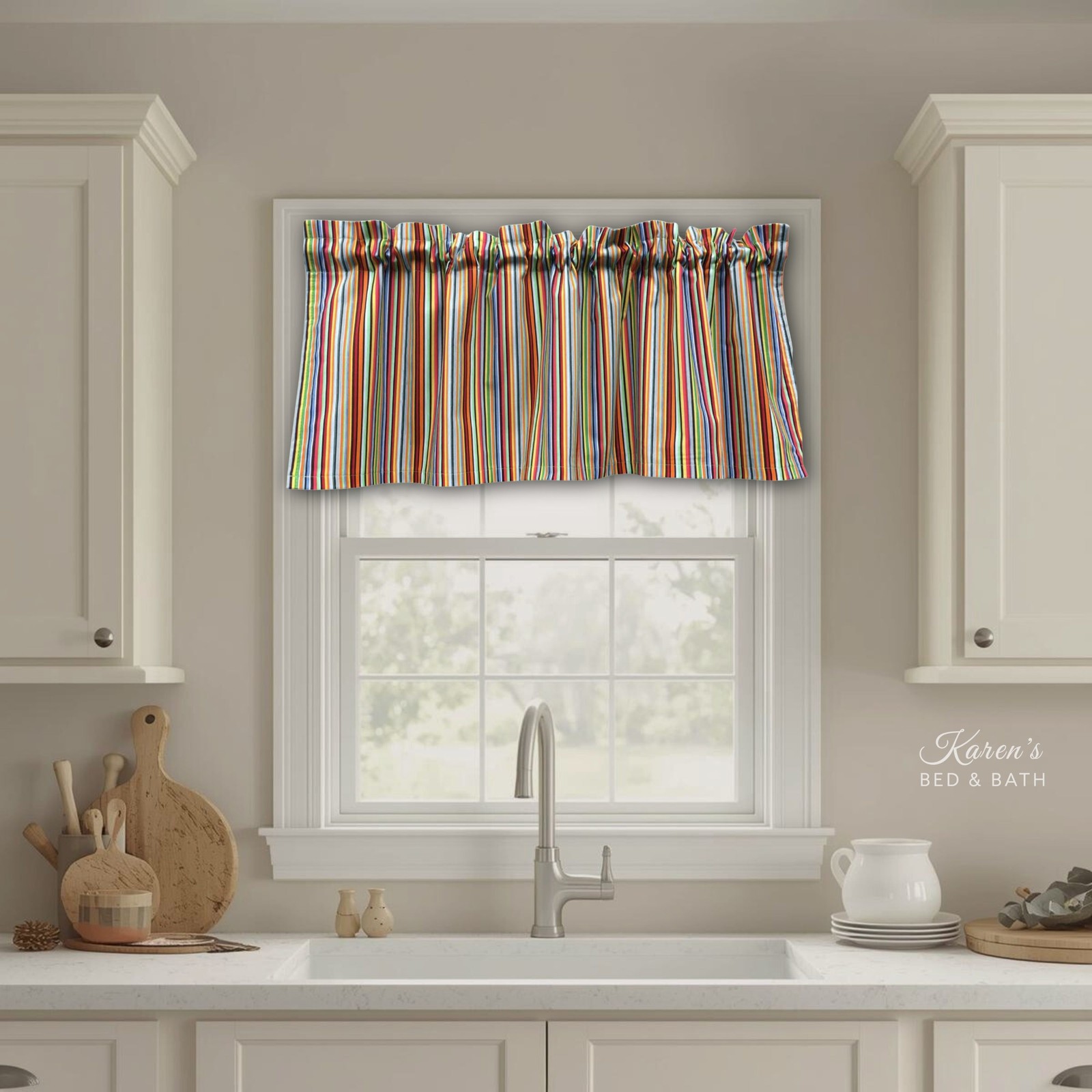 Handmade Multicolor Rainbow Stripe Kitchen Valance Rod Pocket Header Cotton USA