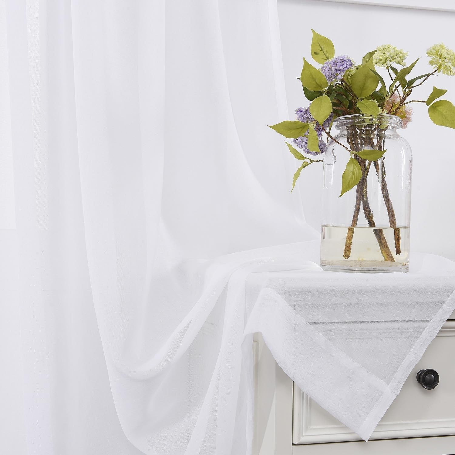 Window Curtains Sheer Curtains 108 Inches Long 2 52″W x 108″L (Pack of 2) White