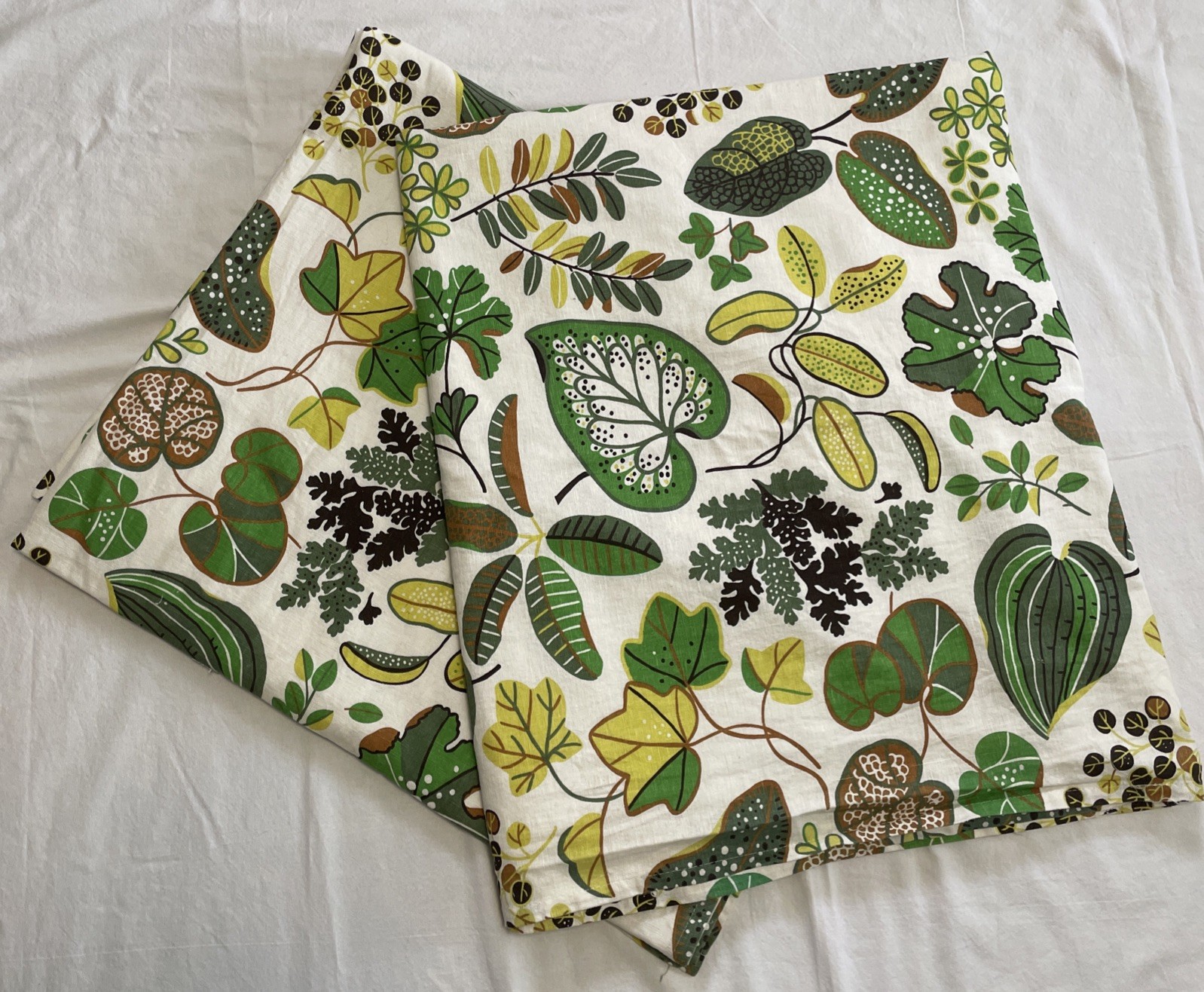IKEA SYSSAN Curtain Pair Botanical Leaf Print Cotton Linen Lined 56” x 95” Each