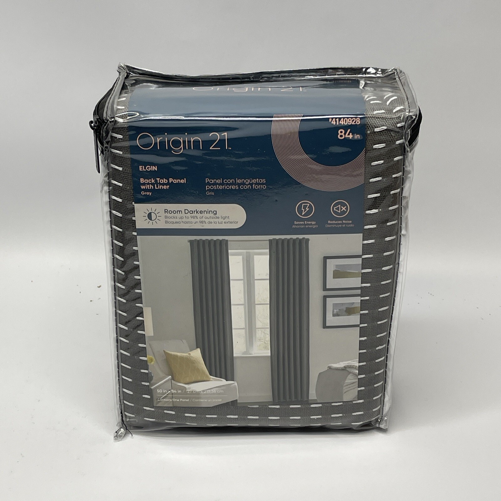 Origin 21 84-in Gray Room Darkening Standard Lined Back Tab Single Curtain Panel