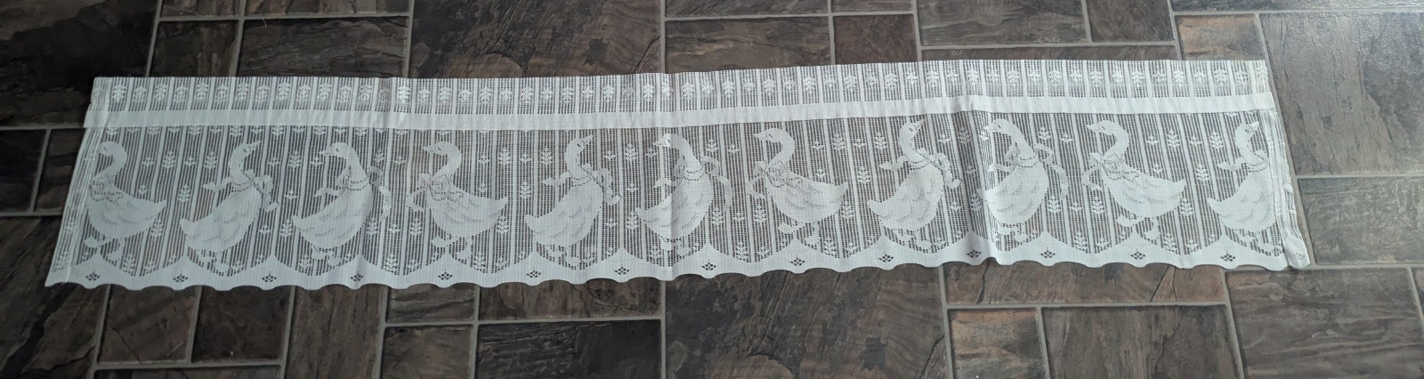 Crocheted Lace Curtain Valance Goose Duck Farmhouse Cottage Core