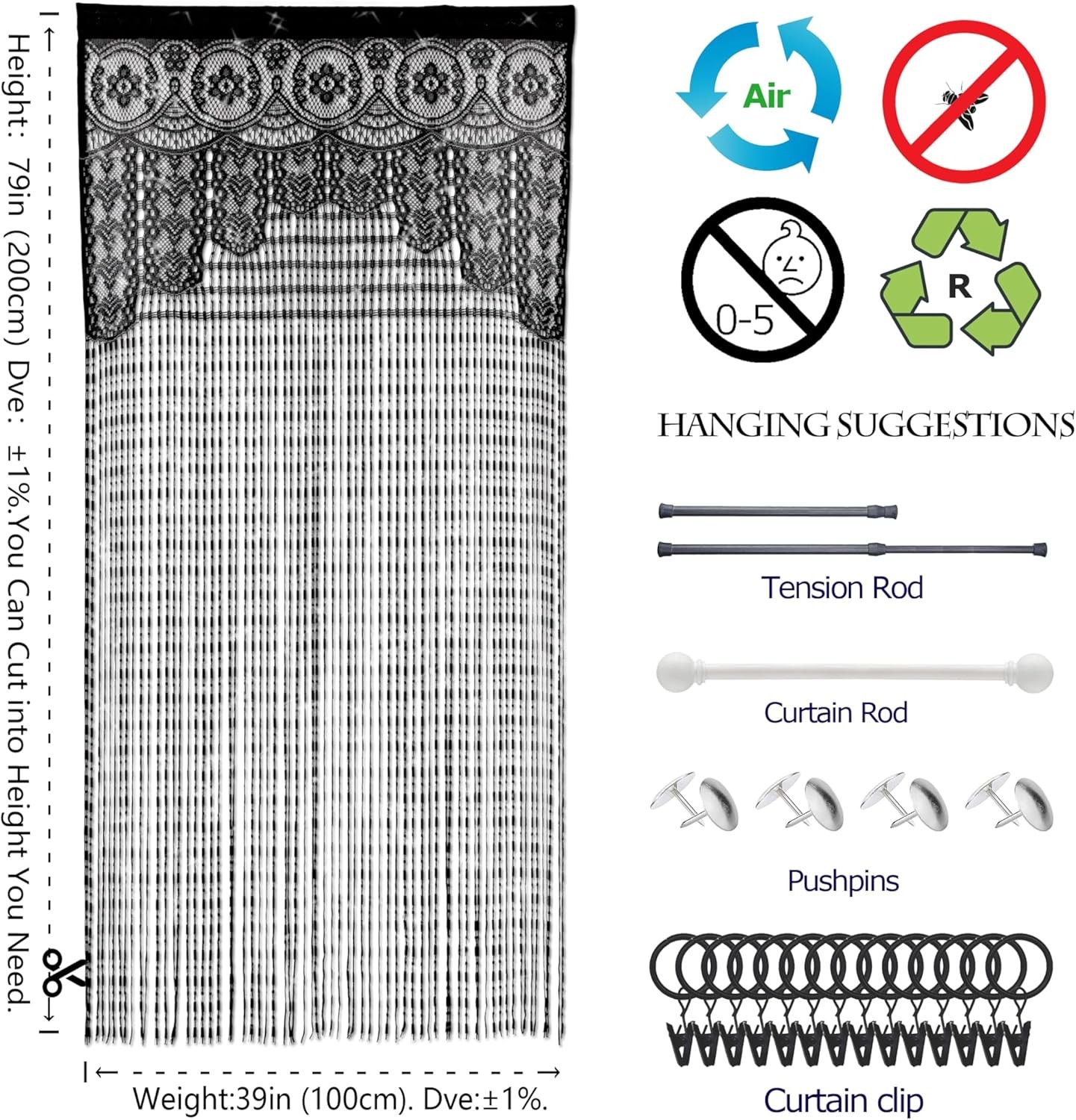 Lace Door String Curtain for Doorways，Bohemian Curtains Window Wall Closet