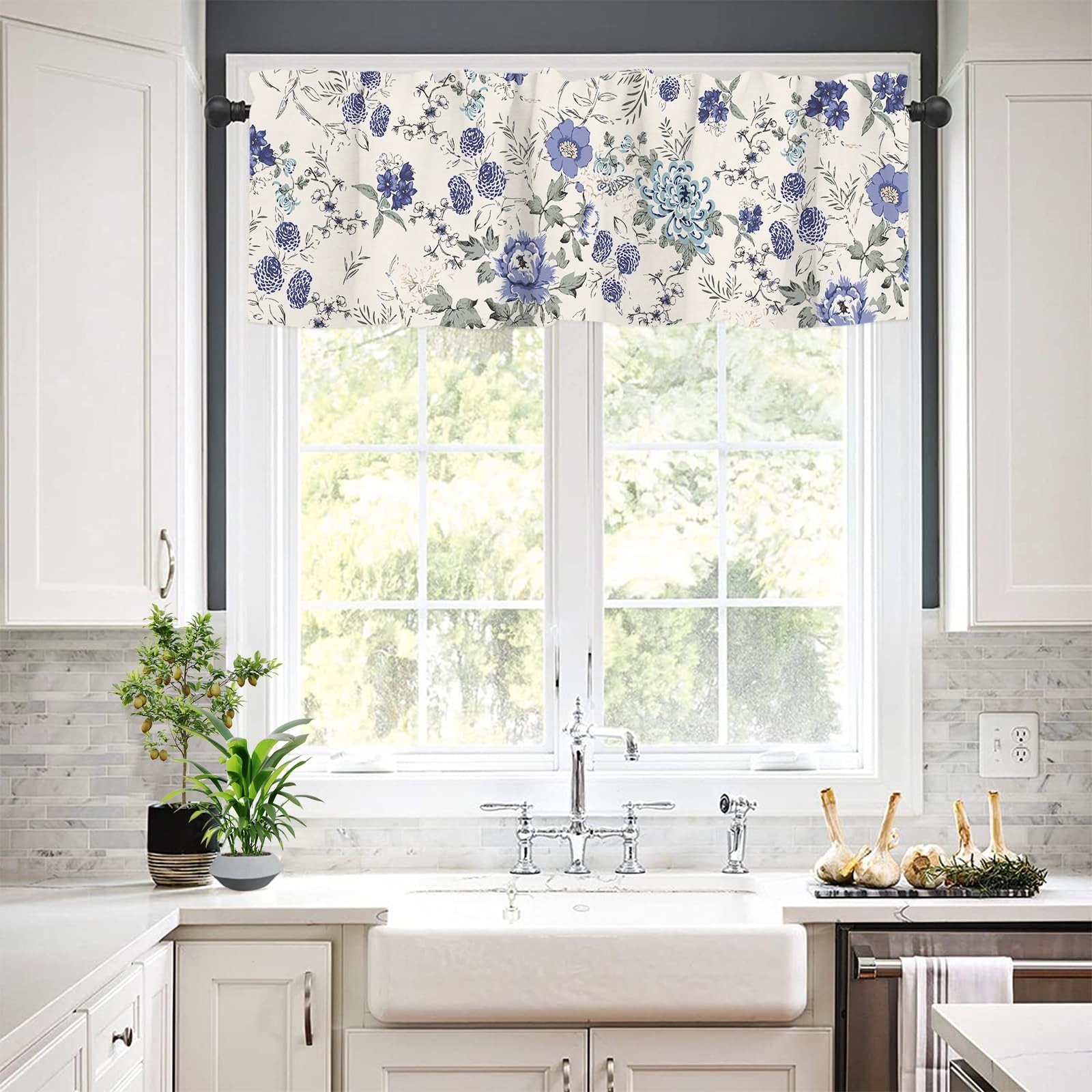 Spring Window Valances Summer French 18″W x 54″L (Pack of 1) Blue Floral