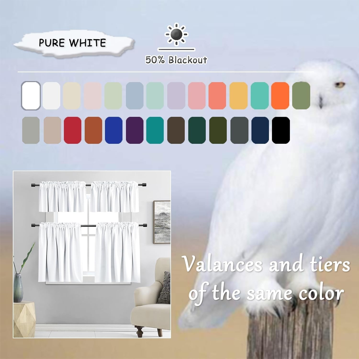 White Room-Darkening Valances (2-Pack) for a Modern Kitchen Look