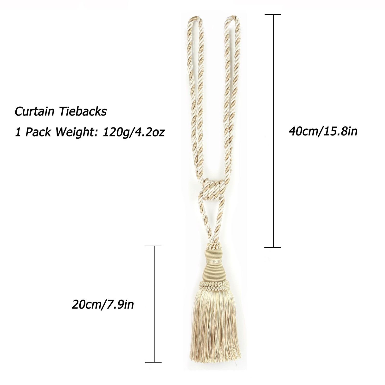 2 Pack Handmade Tassel Curtain Tiebacks – Decorative Rope Drapery Holdbacks (Bei