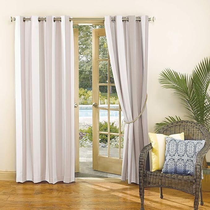 Sun Zero Valencia Indoor/Outdoor Fade Resistant Cabana Stripe Grommet Curtain