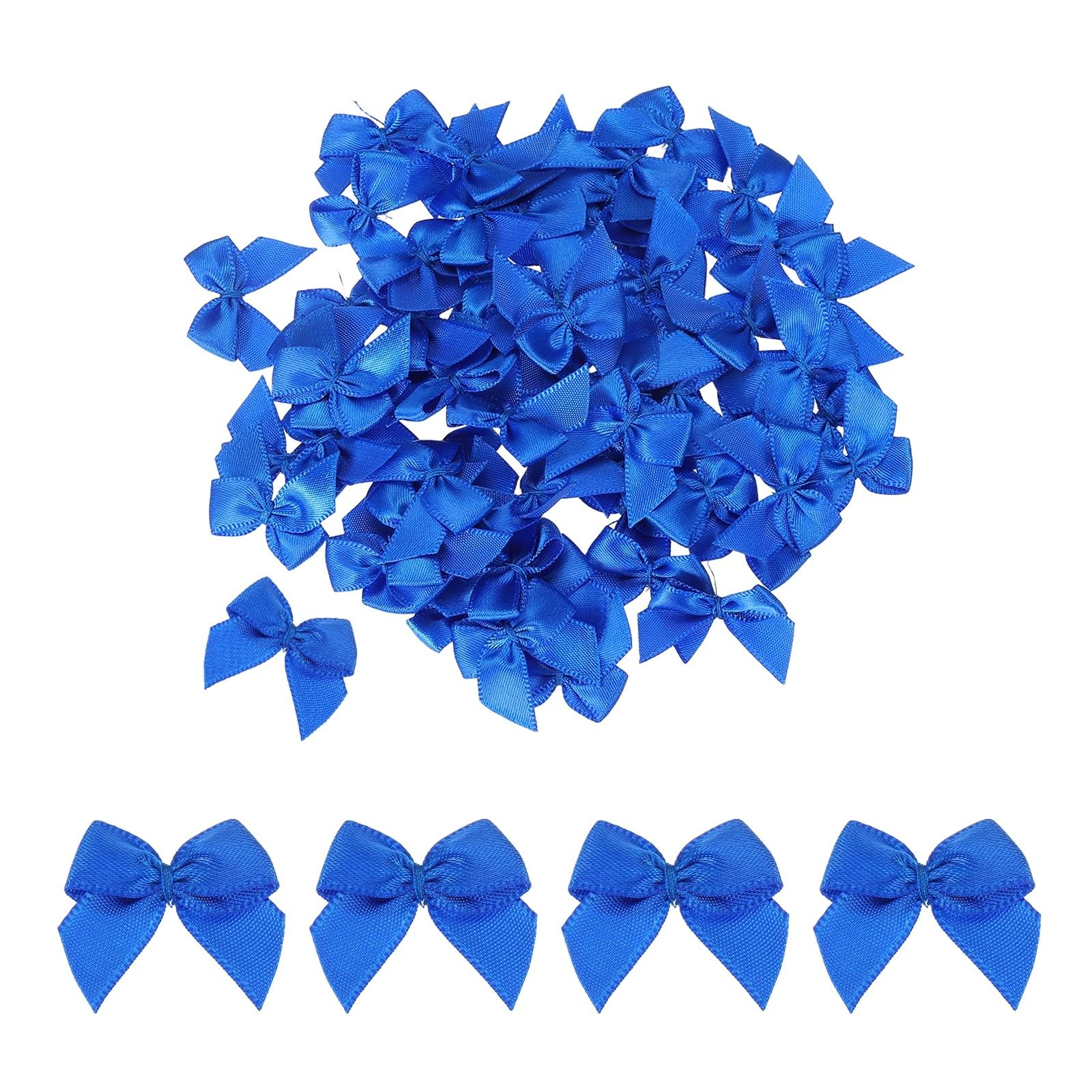 50 PCS 1 Inch Dark Blue Mini Fabric Satin Ribbon Flower Bows For Sewing