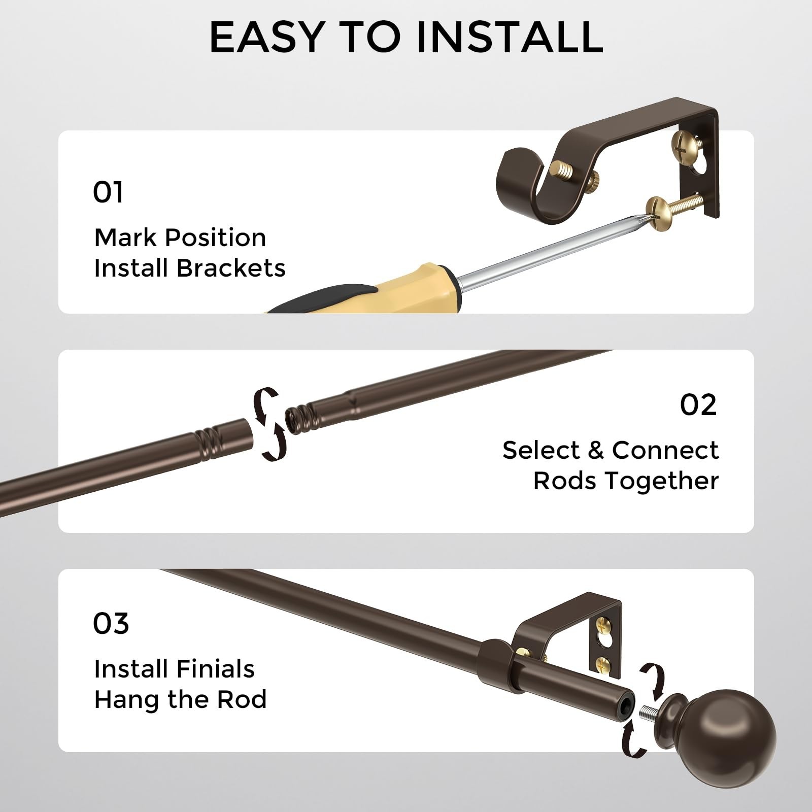Bronze Curtain Rods 18 to 60 Inches(1.5-5 Feet),5/8 inch Splicing Drapery Rod…