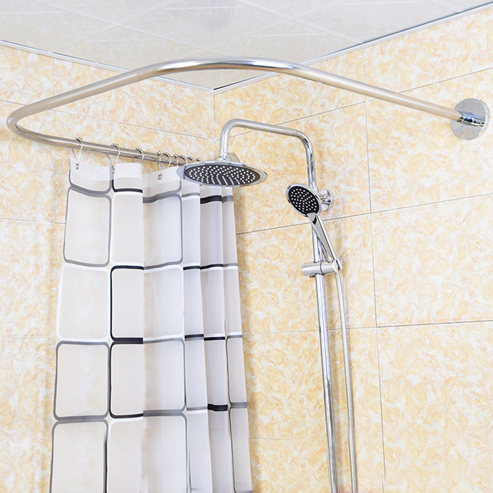 Curved Corner Shower Curtain Rod Set,Stainless Shower Curtain Rod Rack