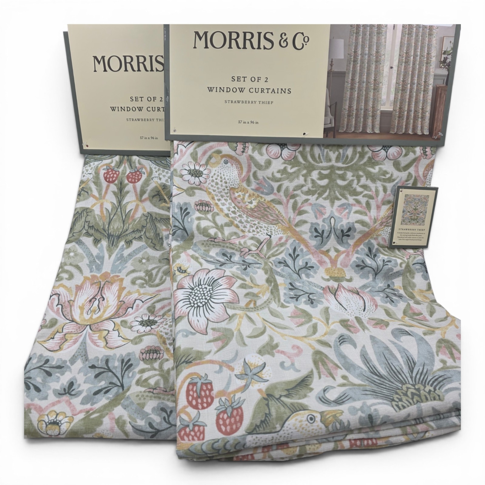 William Morris Strawberry Thief Set of 4 Velvet Curtains 50×96 Heavy Drapes NEW