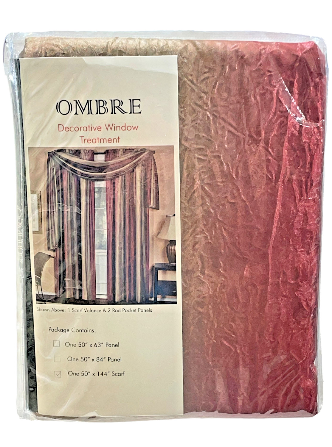 Achim Ombre Window Scarf Decorative 50″ x 144″ Red Multicolor Faux Silk Style
