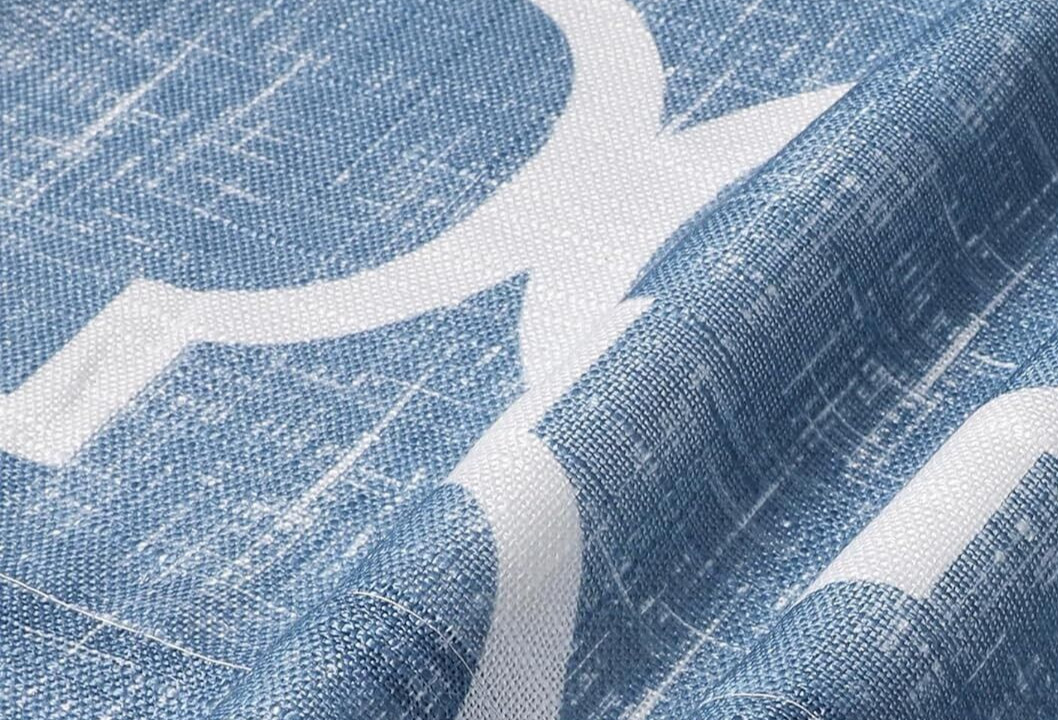 Beauoop Blue & White Moroccan Tile Print Curtain Panels Geometric 50 x 63 Linen