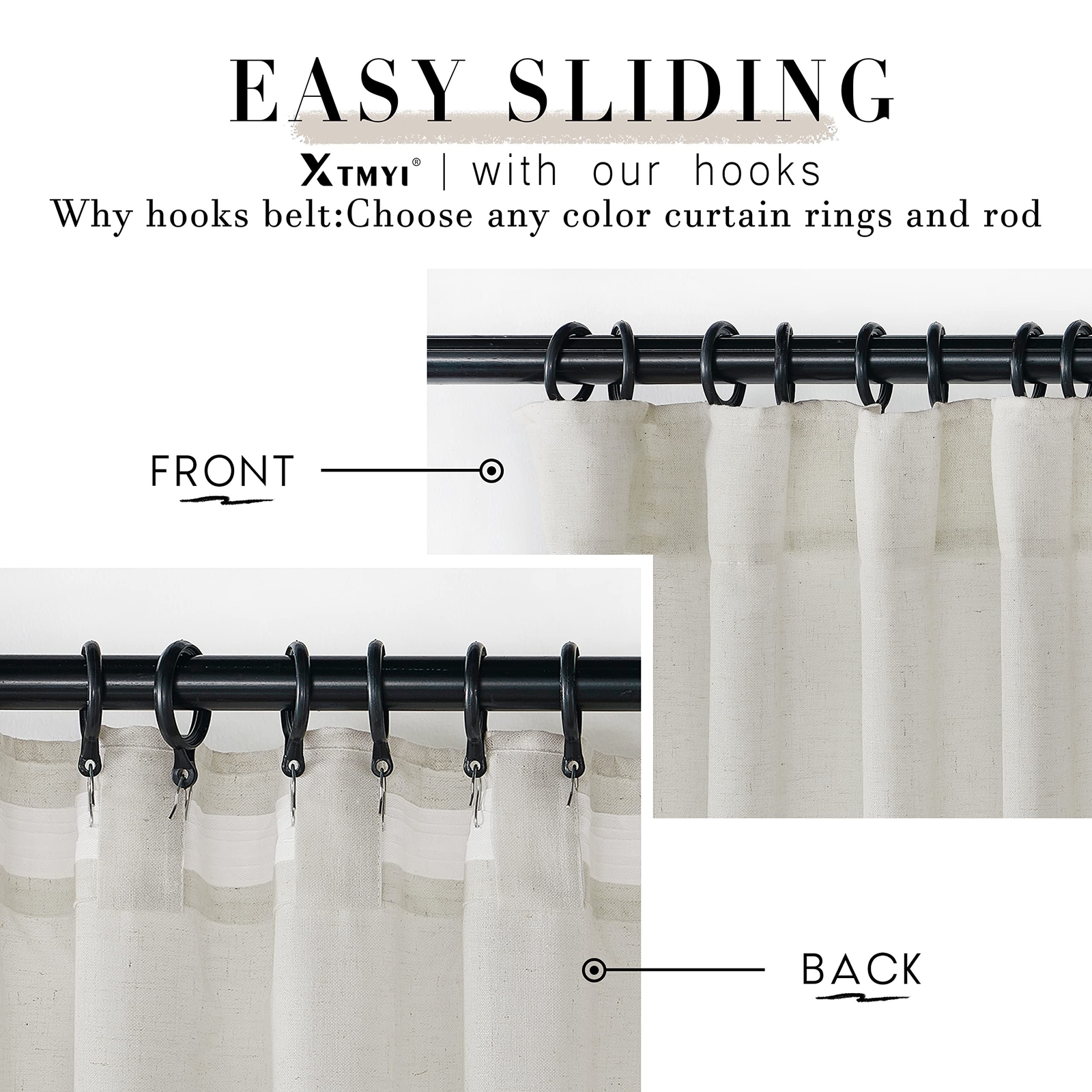 120 Inch Long Linen Curtains,Mount with Back Tab Hooks Belt for Rail Track,Li…