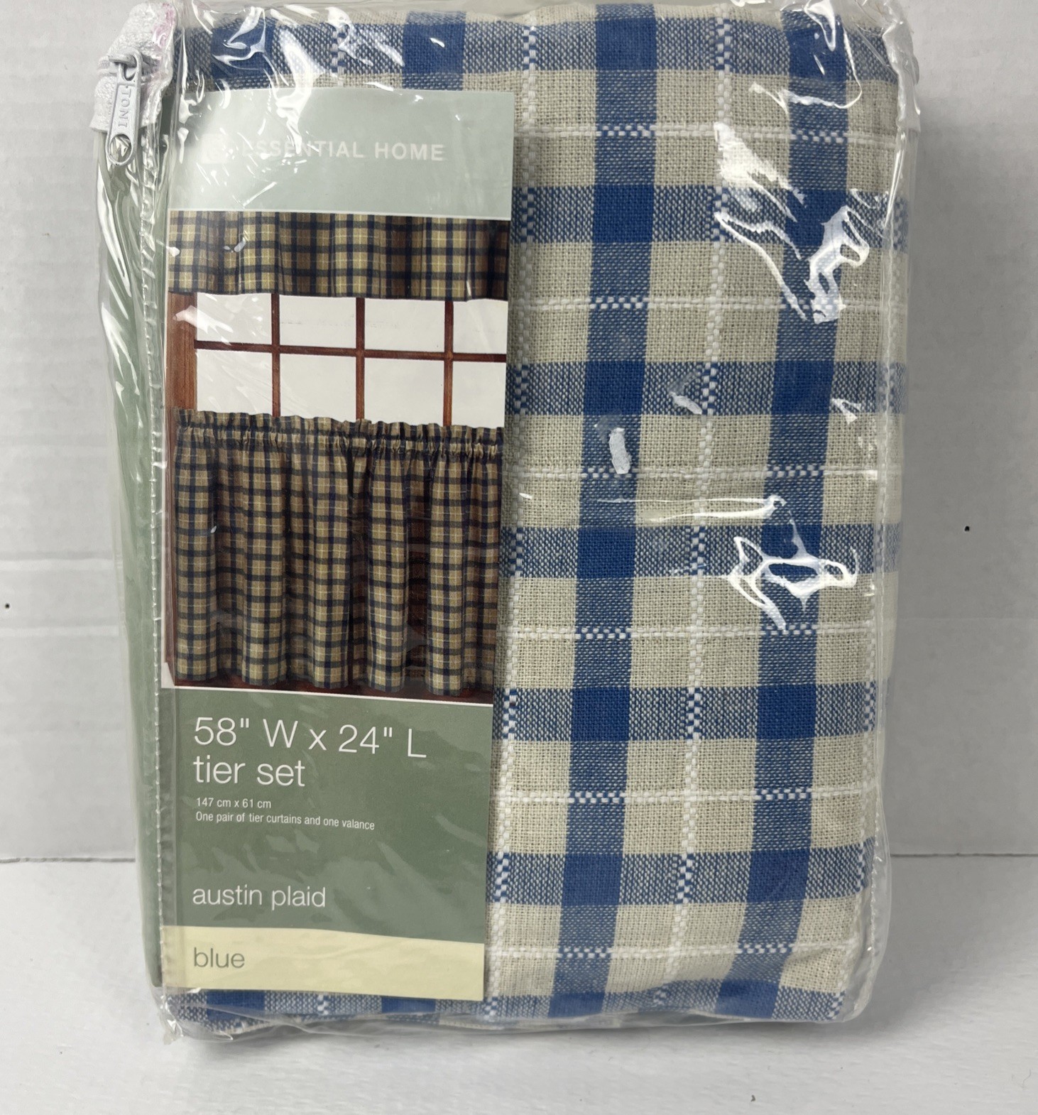 Essential Home 58” W X 24” L Tier Set Austin Plaid 1 Curtain 1 Valance