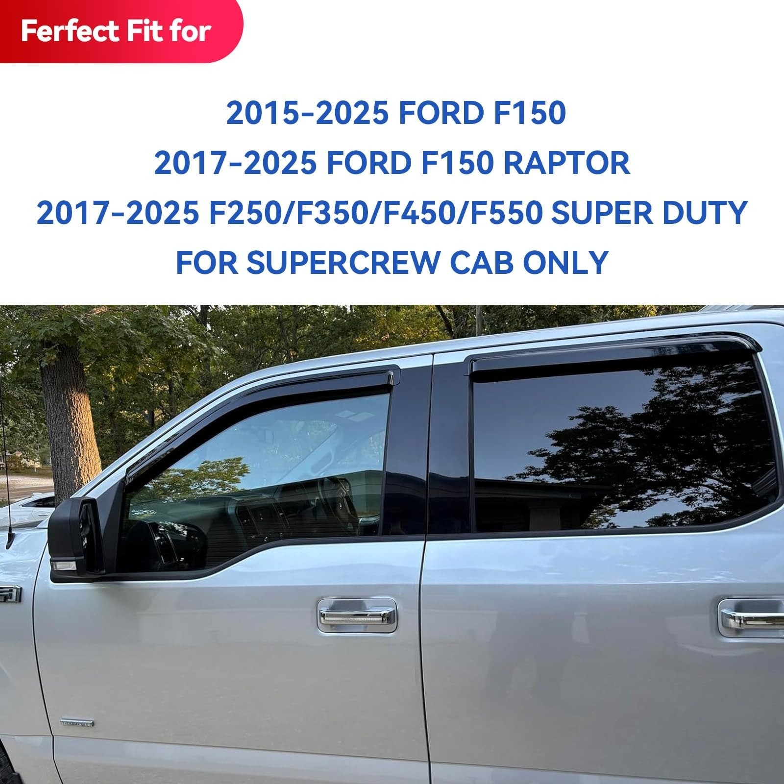 YQAUTEC Window Visors Rain Guards for Ford F150 SuperCrew 2015-2026