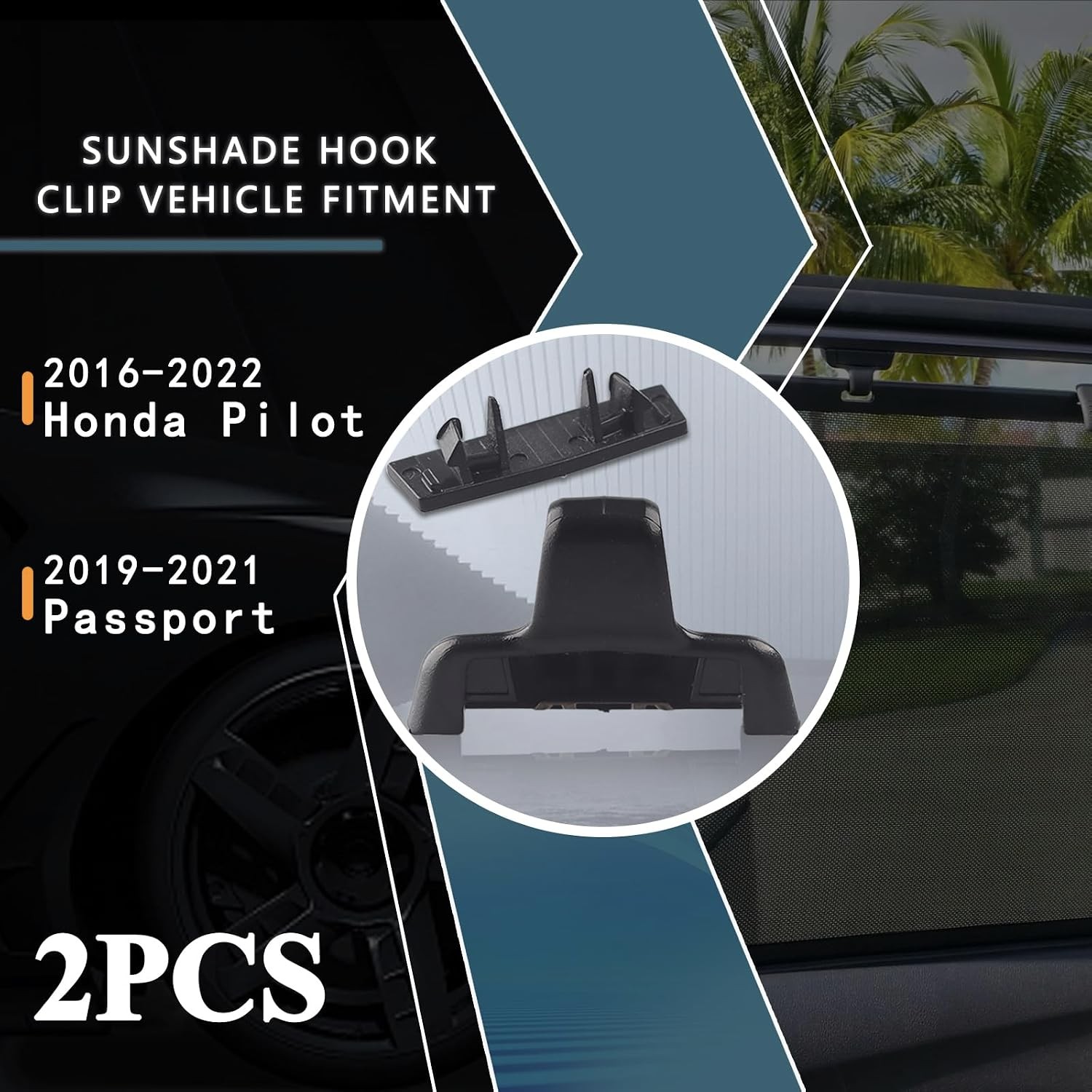 Rear Sun Shade Hook Clip with Cover Kit Black Compatible with Honda, Clip 2PCS